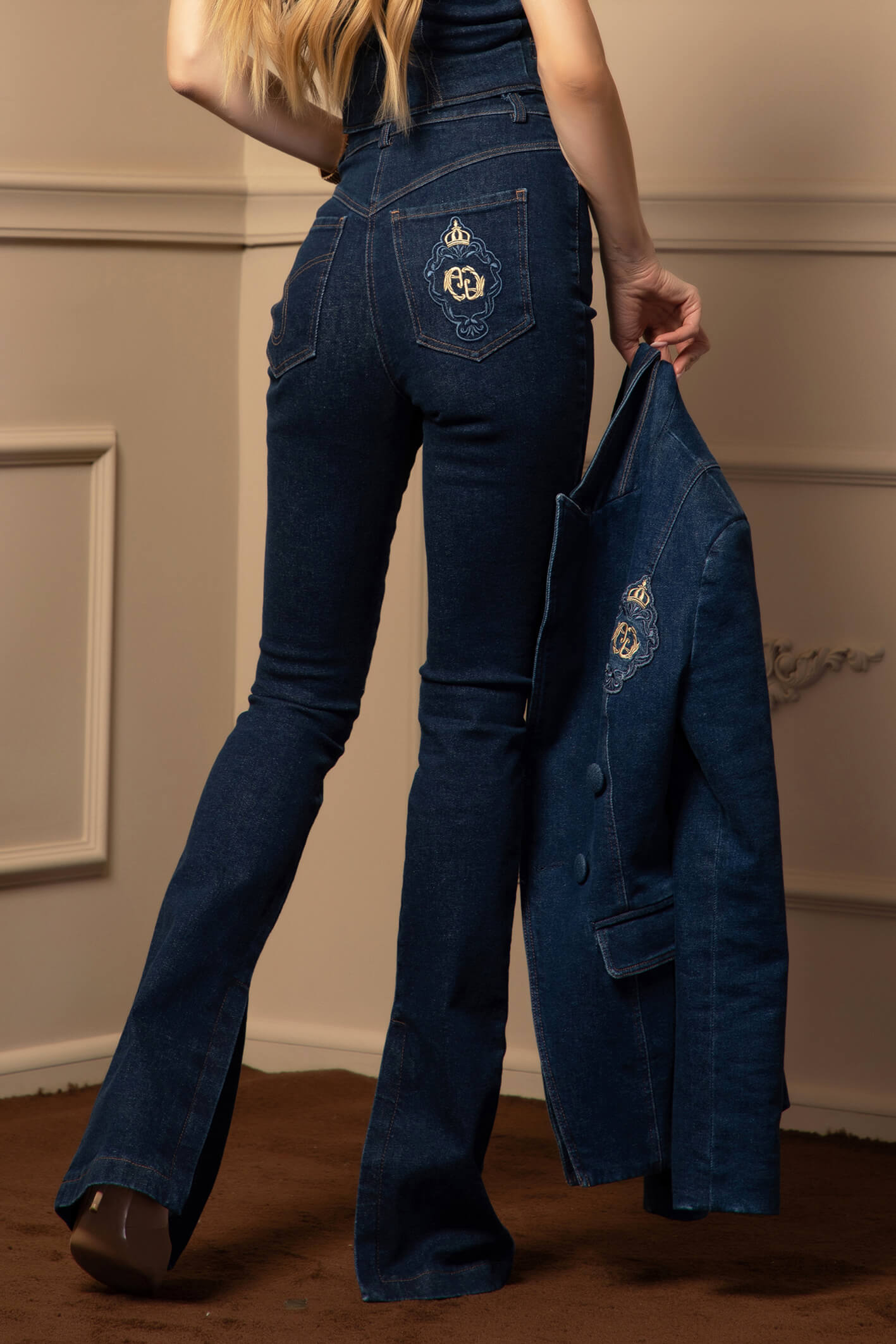 Denim Addict Blugi Cu Fendă Interioară - Dark Blue - Imagine 14