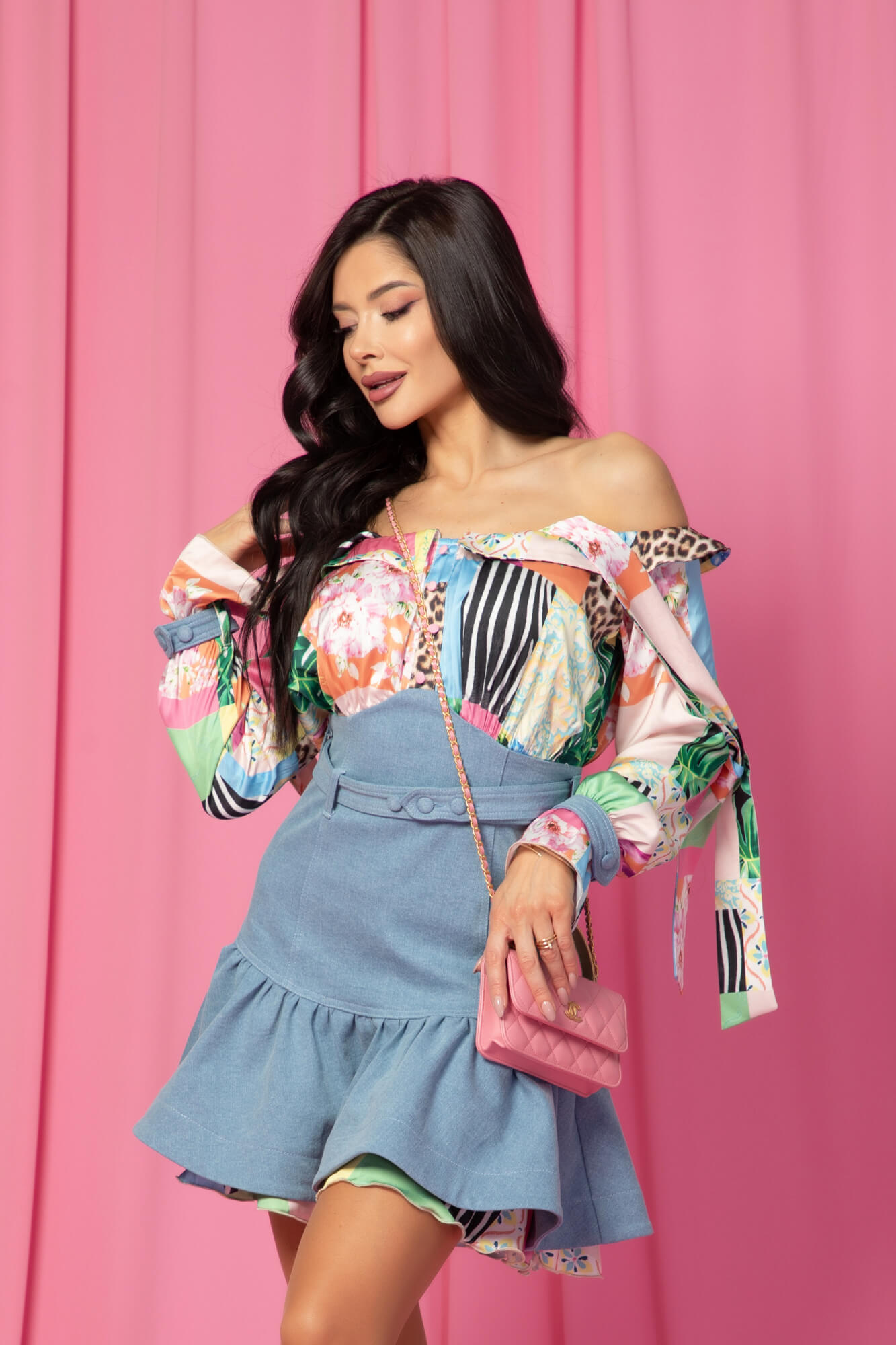 Extravagant Beauty Ruffles Rochie Din Denim - Imagine 20