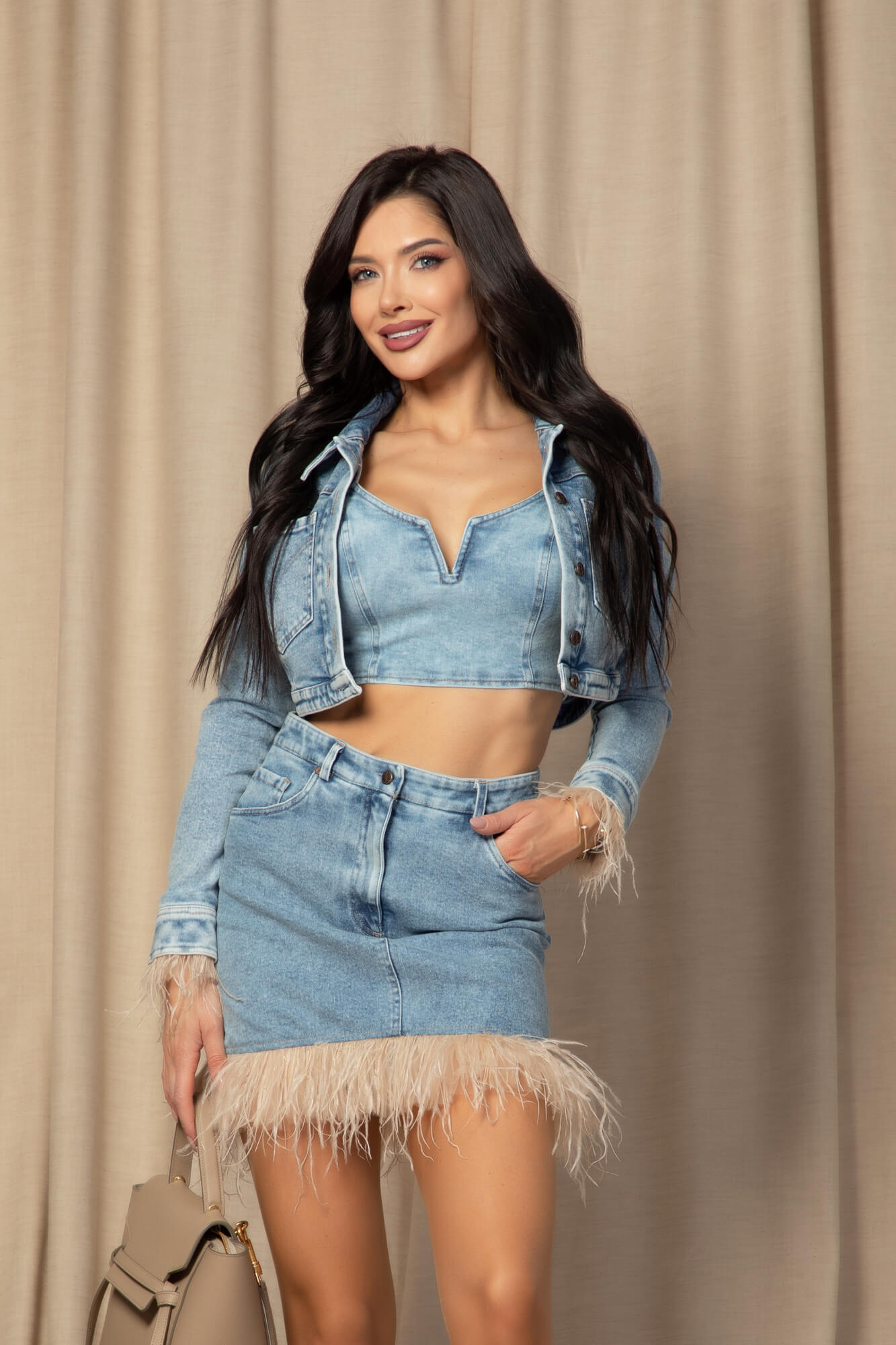 Denim Muse Crop-Top din Denim - Imagine 18