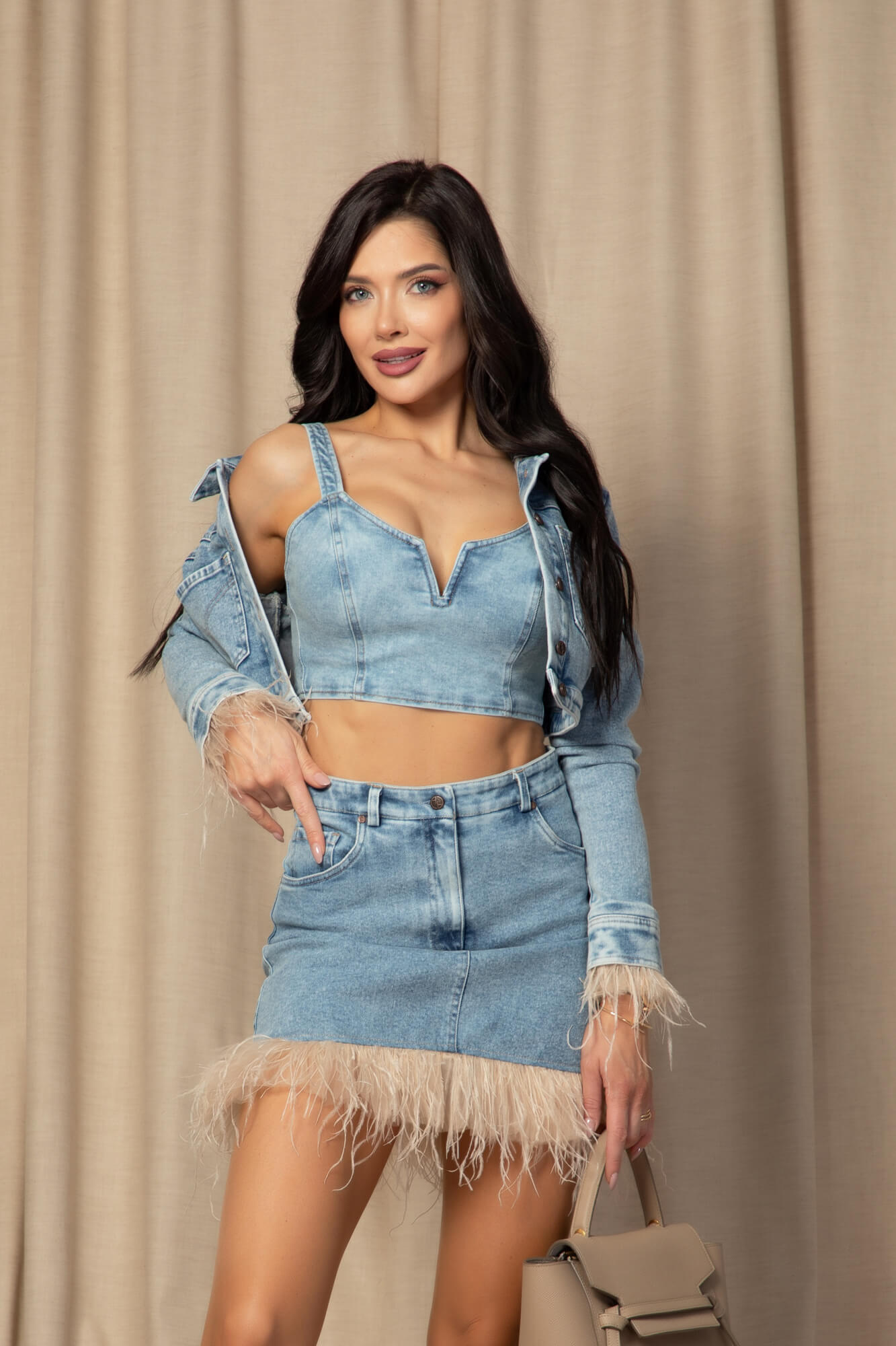 Denim Muse Crop-Top din Denim - Imagine 22