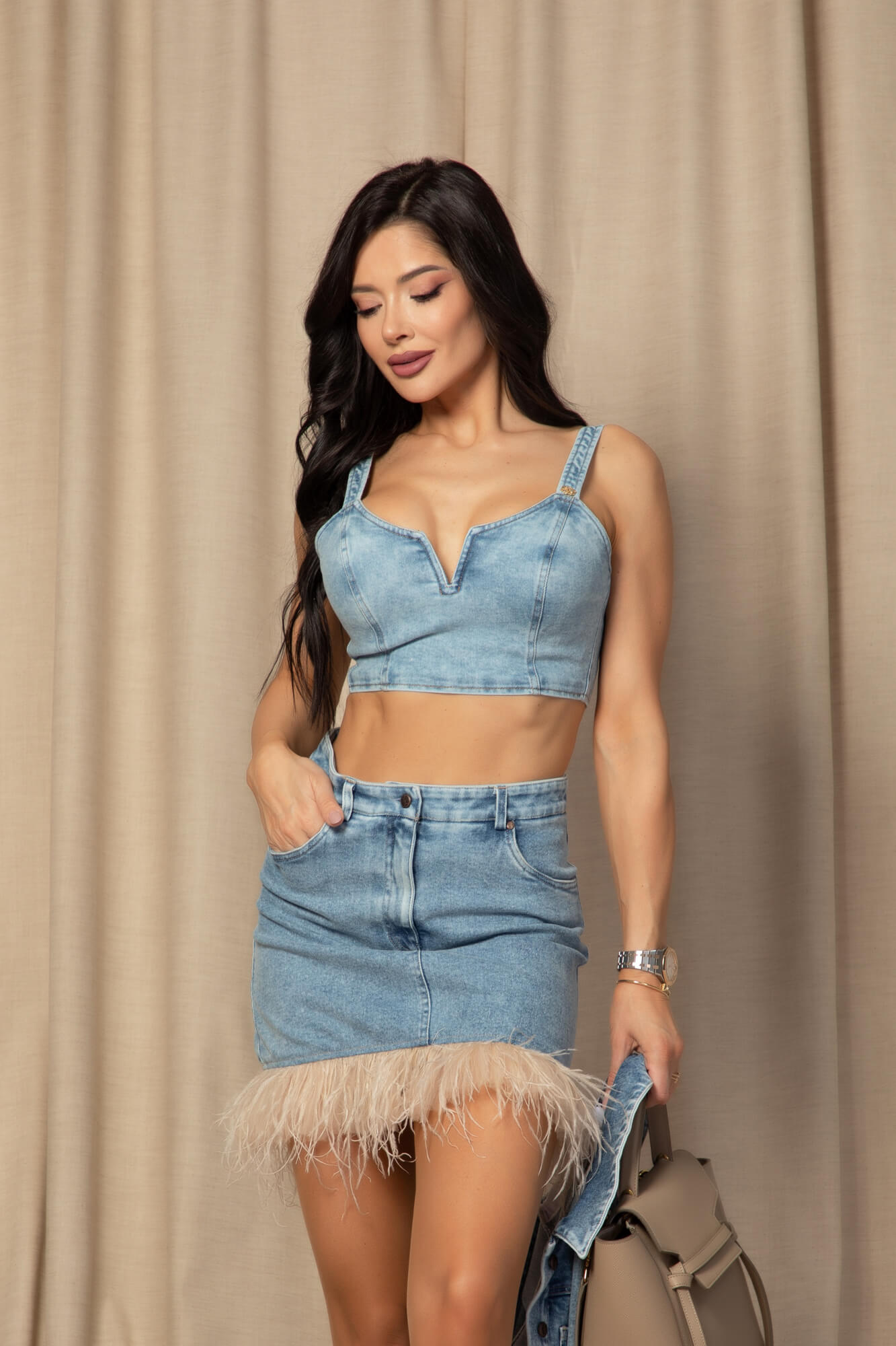 Denim Muse Crop-Top din Denim - Imagine 24