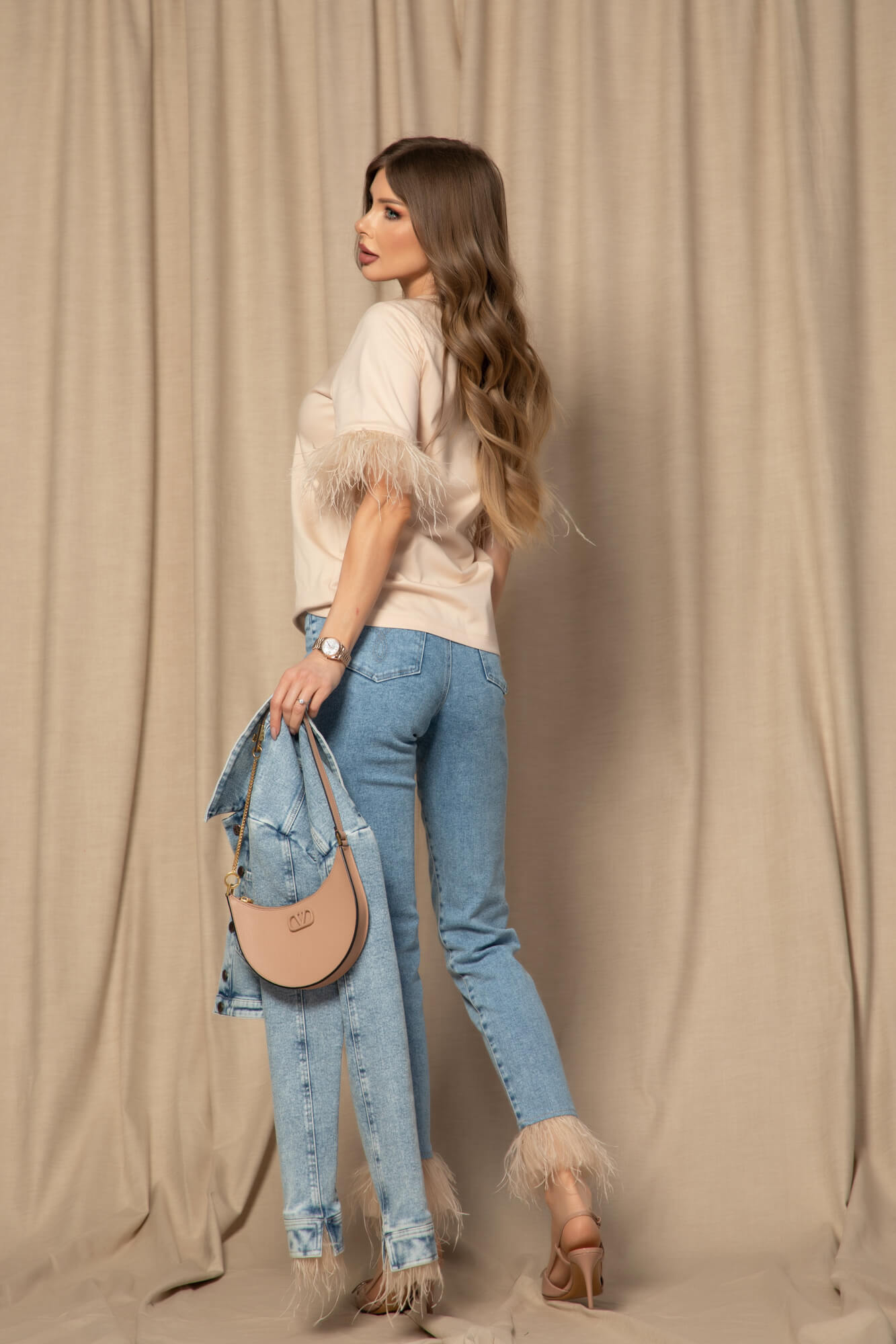 Denim muse Blugi Cu Pene Naturale - Imagine 48