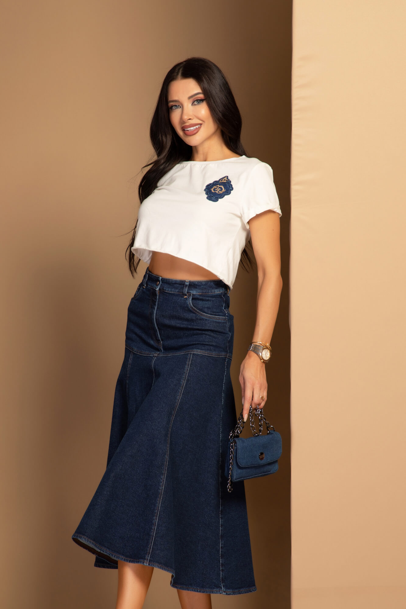 Denim Fever Fustă Midi - Dark Blue - Imagine 14