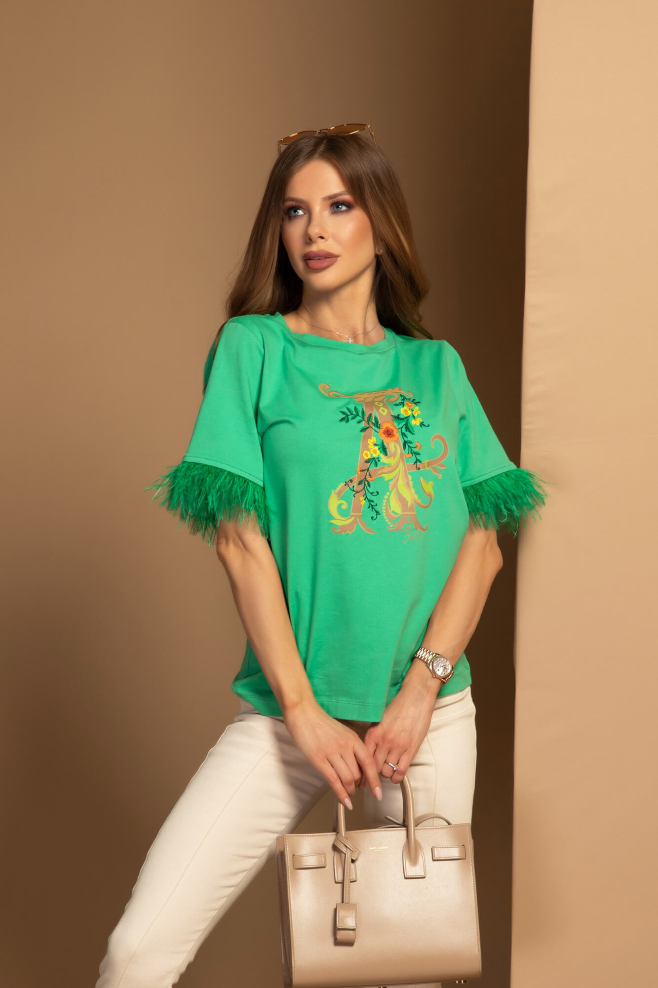 Feathered Aura Tricou Din Bumbac - Green - Imagine 10