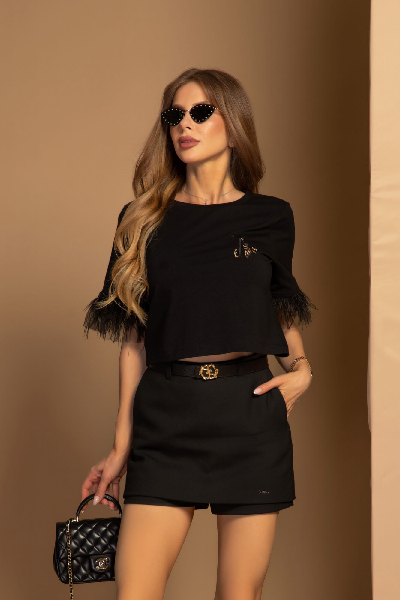 Tricou Luxury Dream scurt din Bumbac - Black - Imagine 12