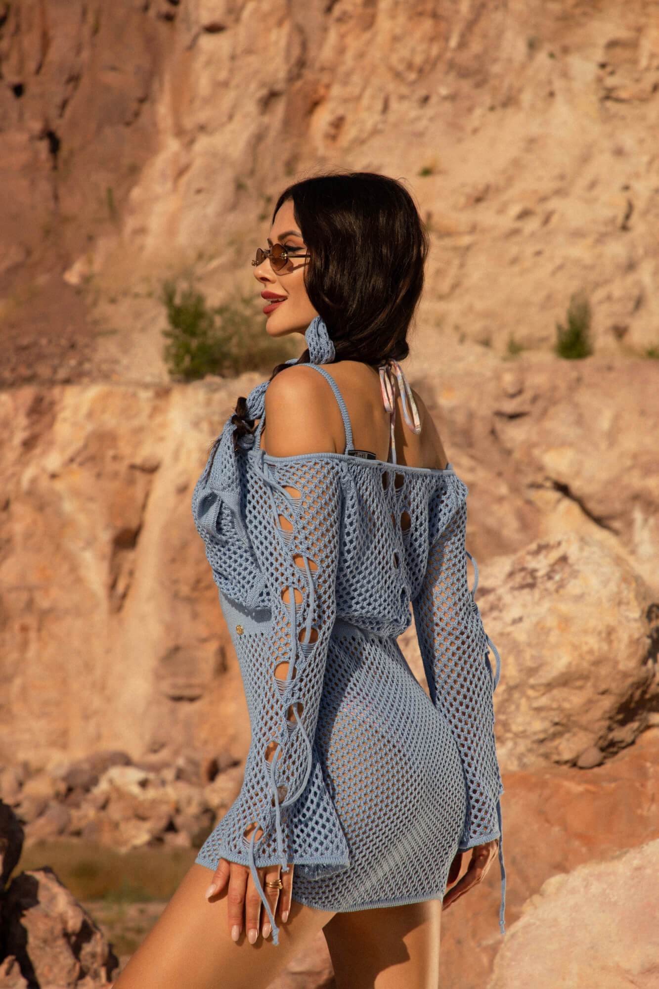 Ocean Muse Top Cropped de Plajă - Cloud Blue - Imagine 7