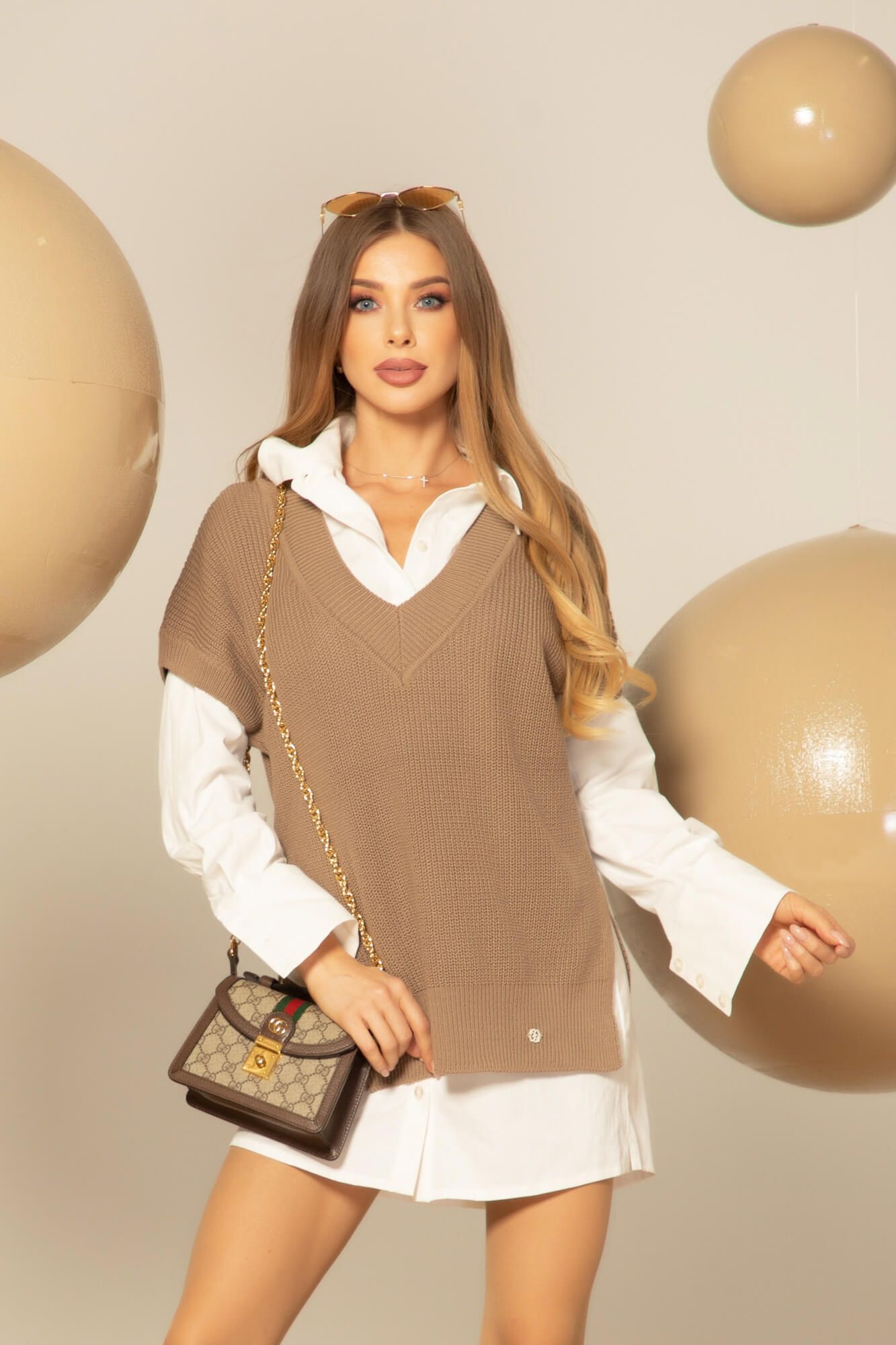 Snug & Chic Vesta Lungă Din Tricot - Beige Grey - Imagine 16