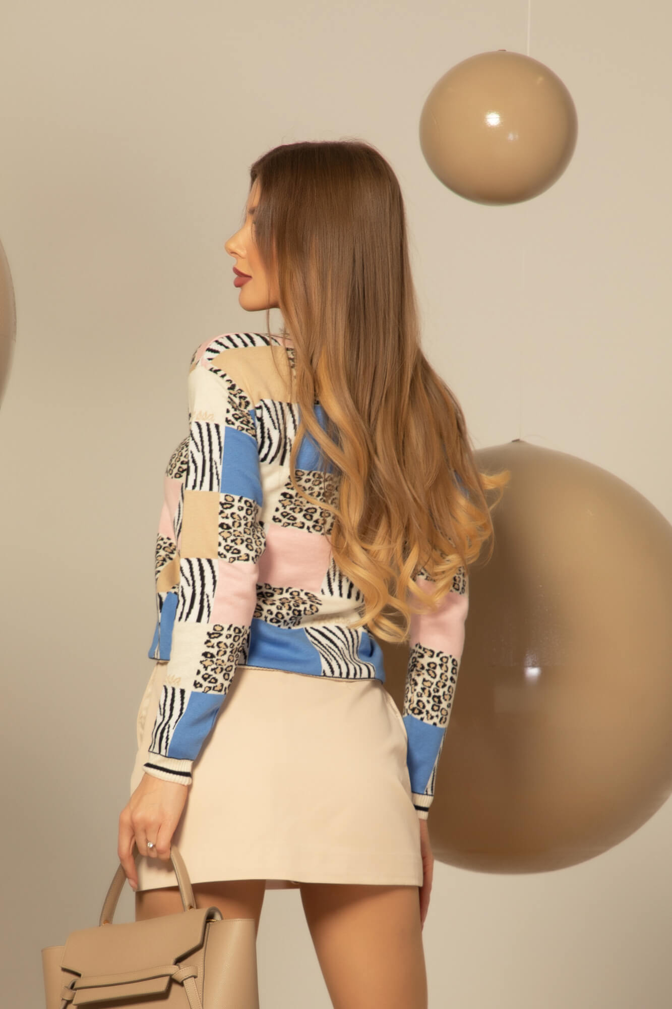 Cozy Elegance Pulover Tricotat - Pink/Blue - Imagine 9