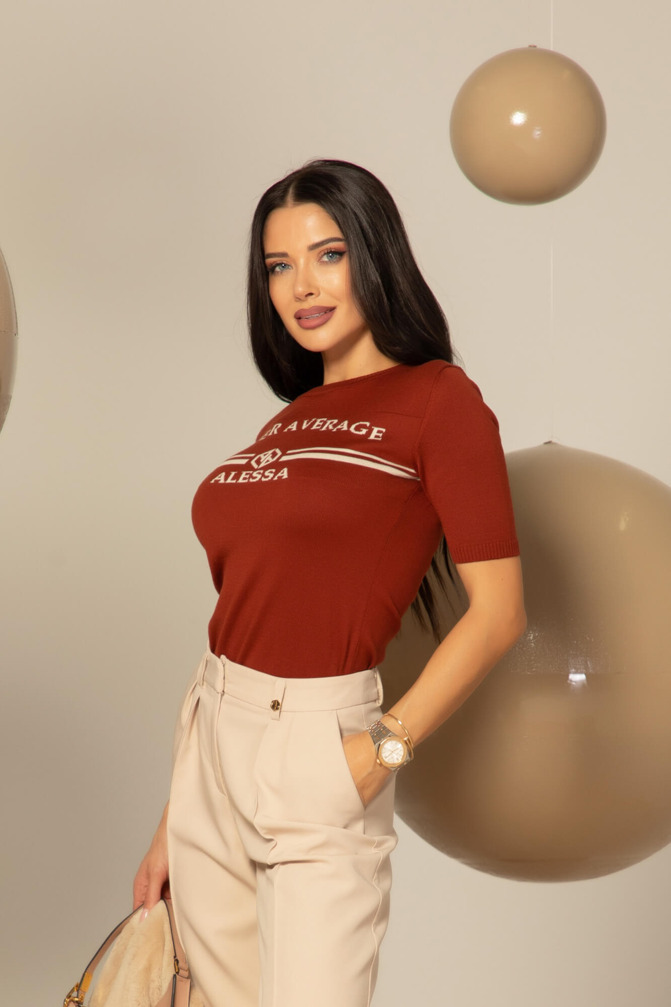 Autumn Whisper Bluza Din Tricotaj Fin - Chestnut - Imagine 12