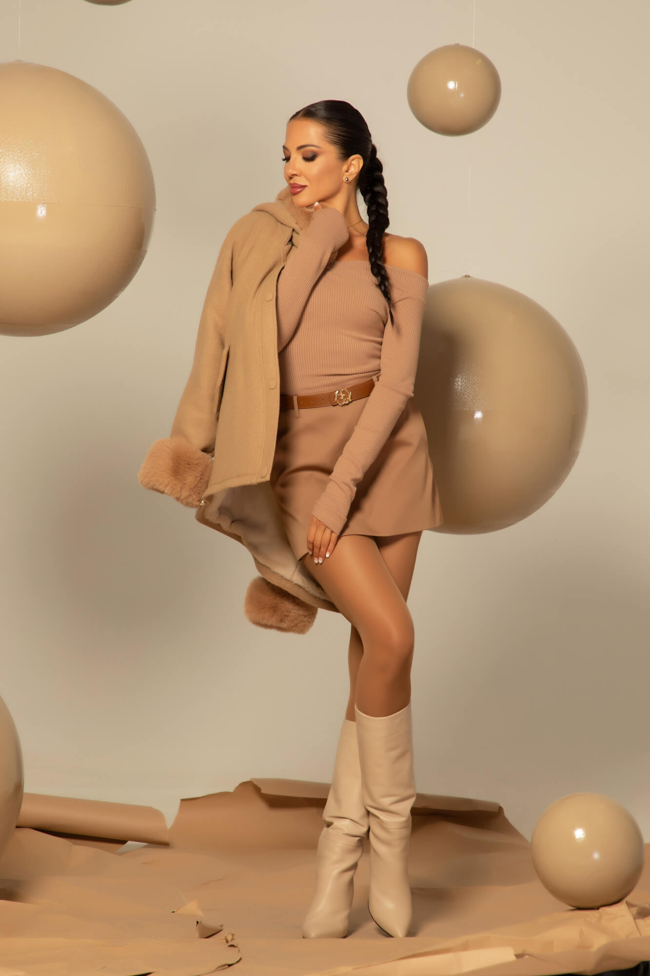 Ribbed Serenity Bluză-Barcă - Mocha - Imagine 17