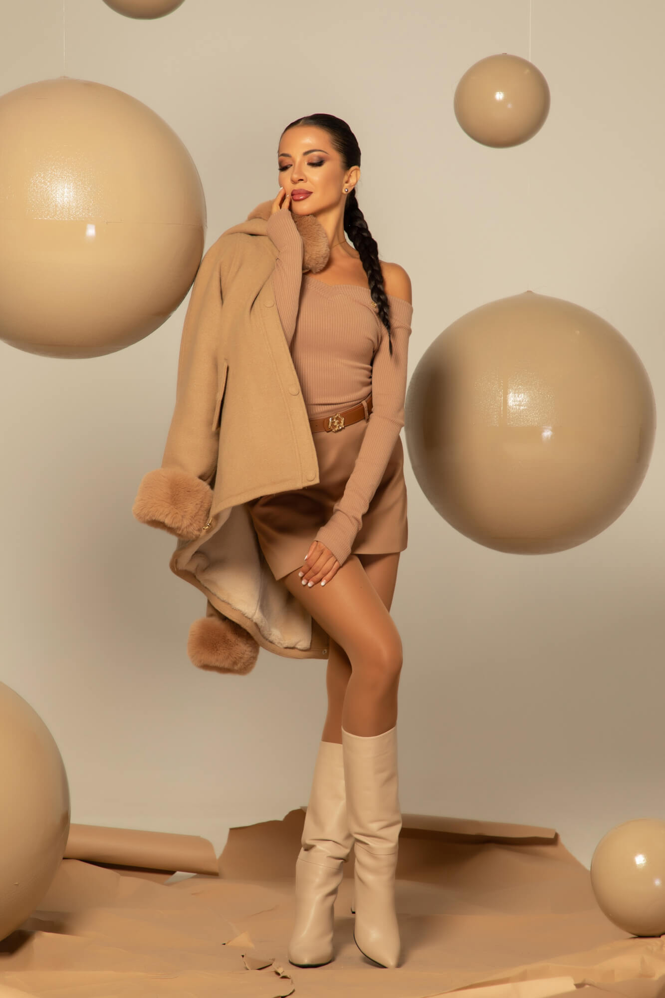 Ribbed Serenity Bluză-Barcă - Mocha - Imagine 18