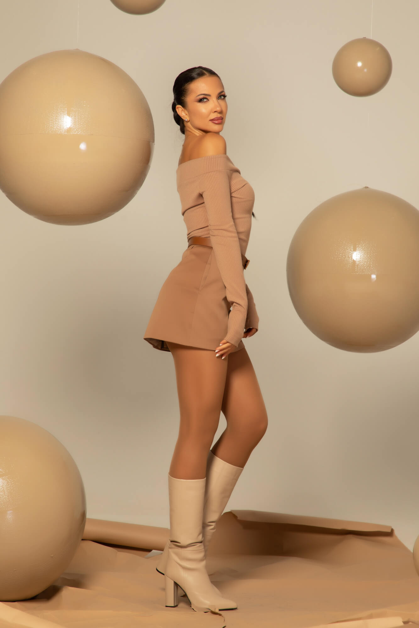 Ribbed Serenity Bluză-Barcă - Mocha - Imagine 12