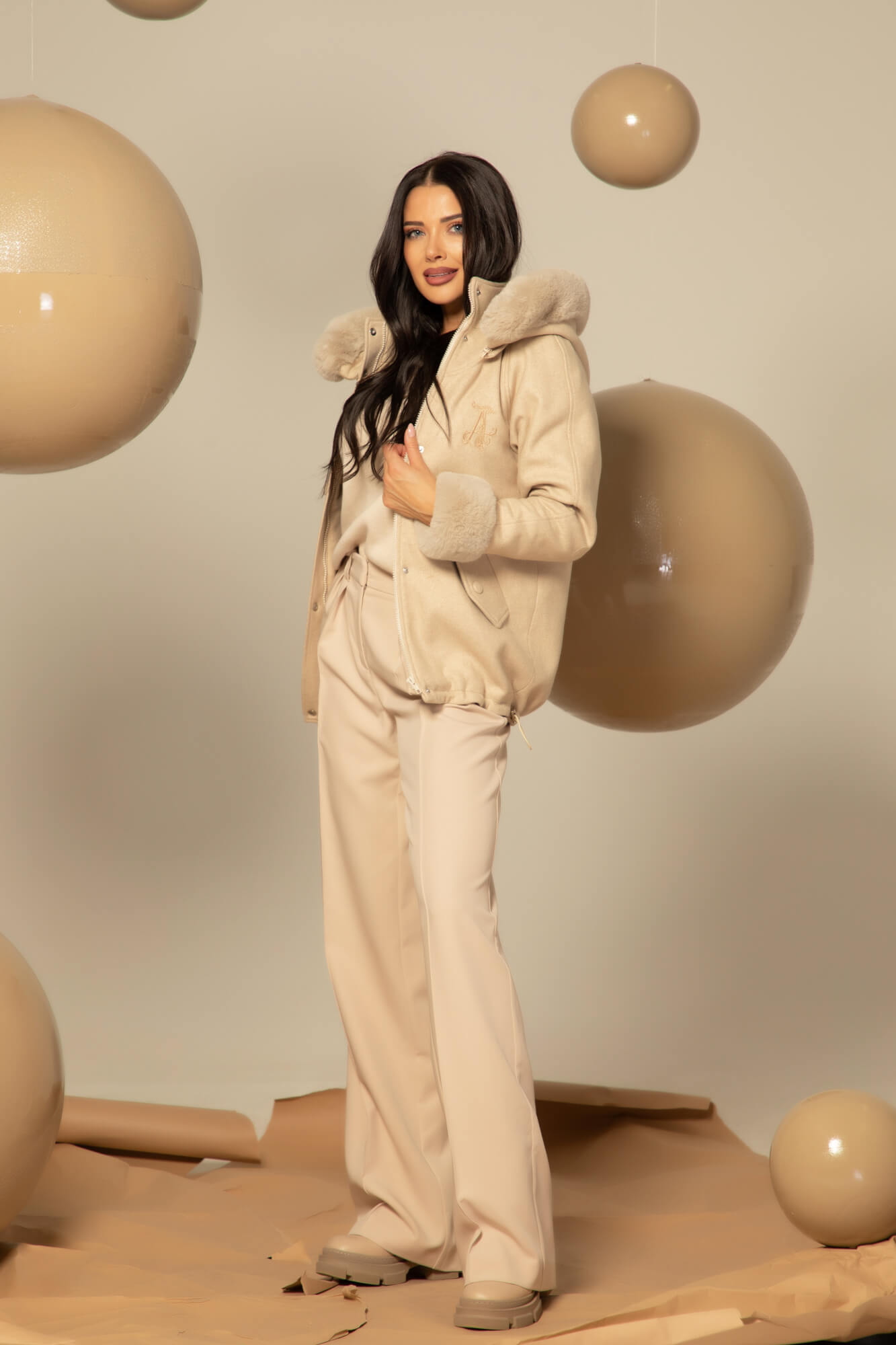 Winter Pulse Palton de Iarnă - Bomber din Cașmir - Soft Beige - Imagine 41
