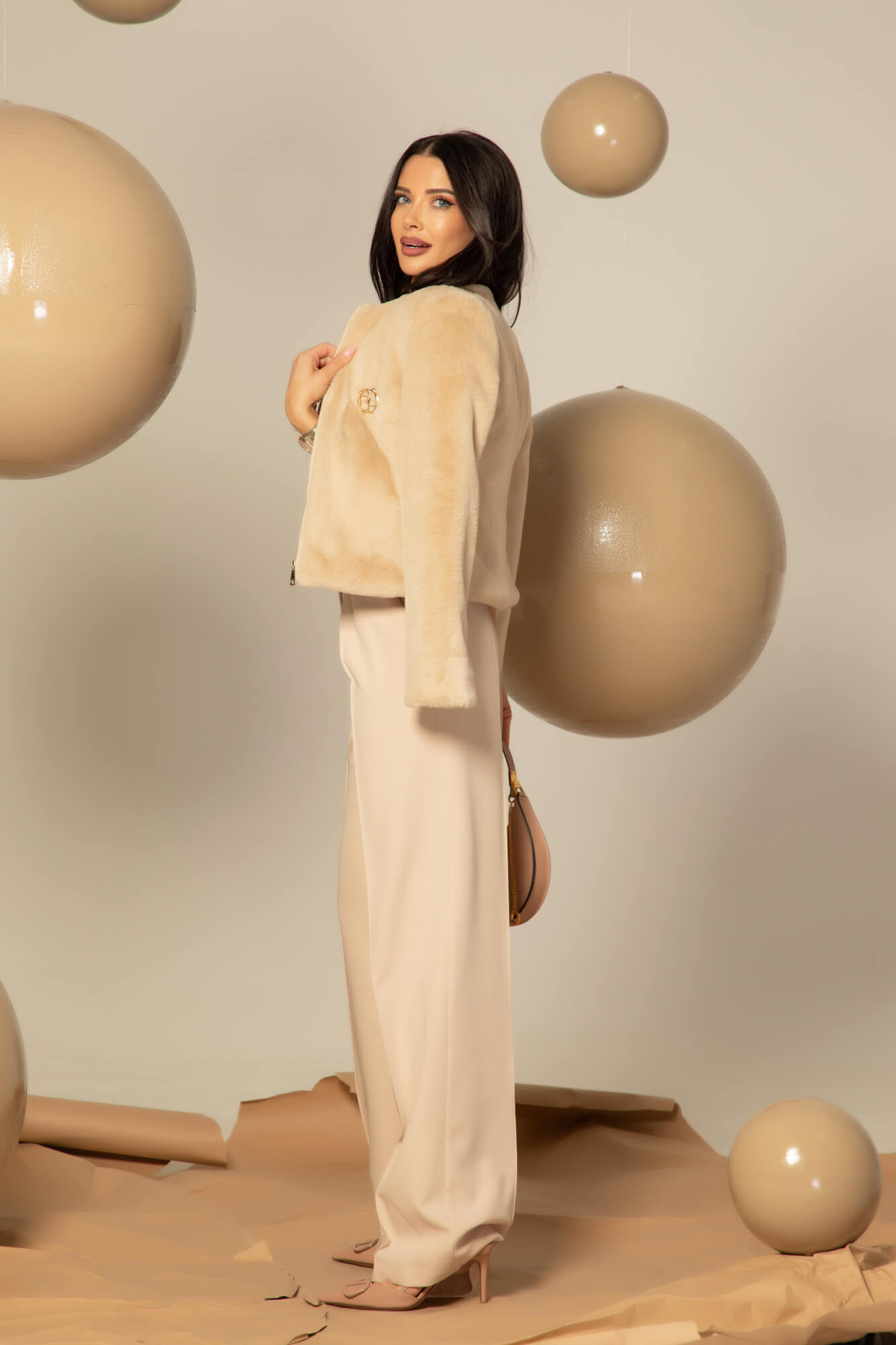 Sugar Touch Palton Din Piele Eco - Beige - Imagine 29