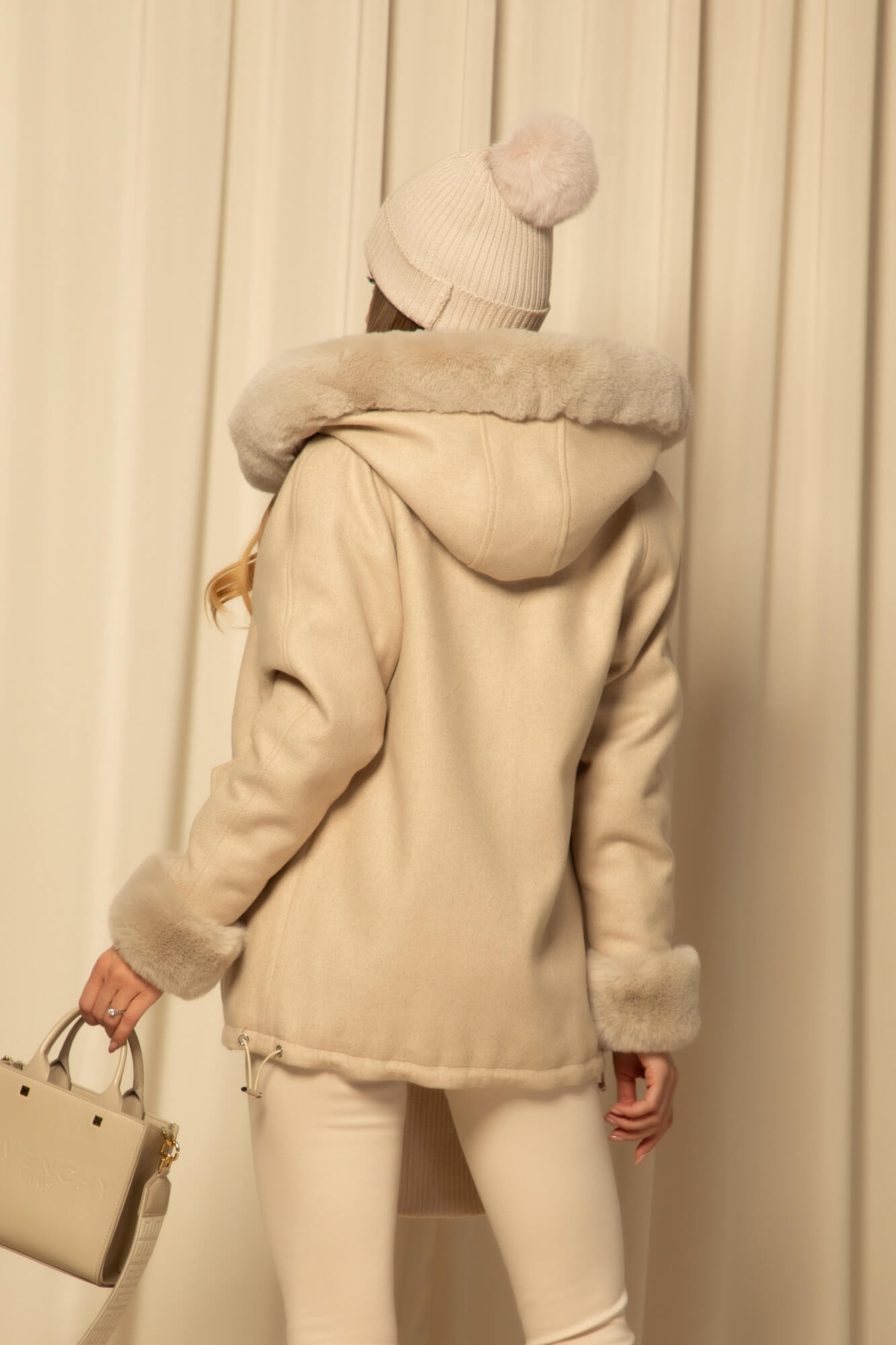Winter Pulse Palton de Iarnă - Bomber din Cașmir - Soft Beige - Imagine 35