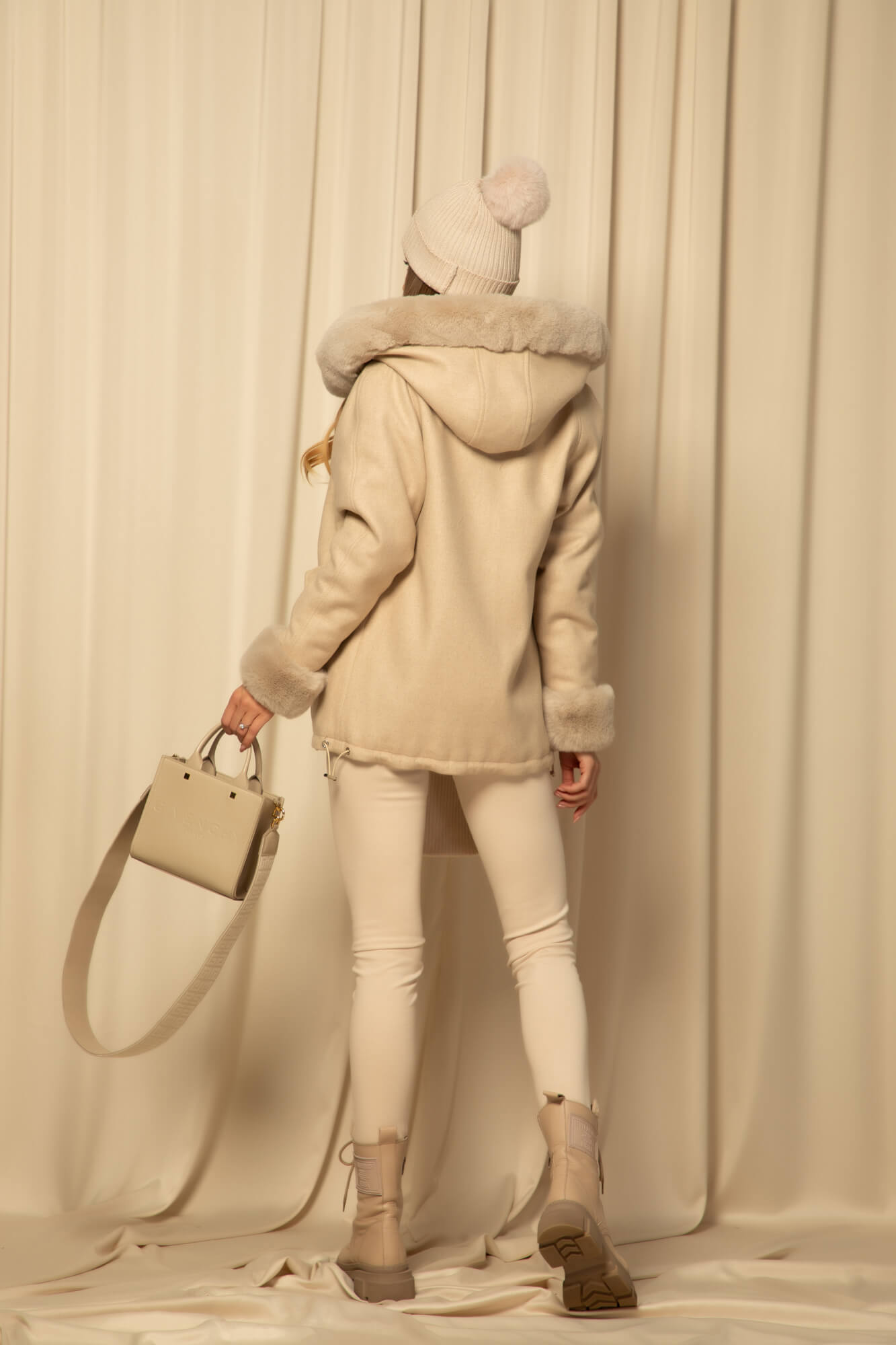 Winter Pulse Palton de Iarnă - Bomber din Cașmir - Soft Beige - Imagine 45