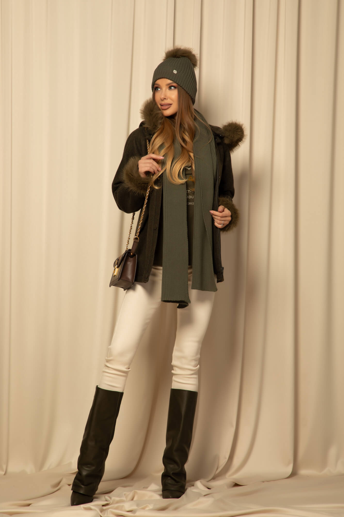 Winter Whisper Fular Tricotat - Military - Imagine 10