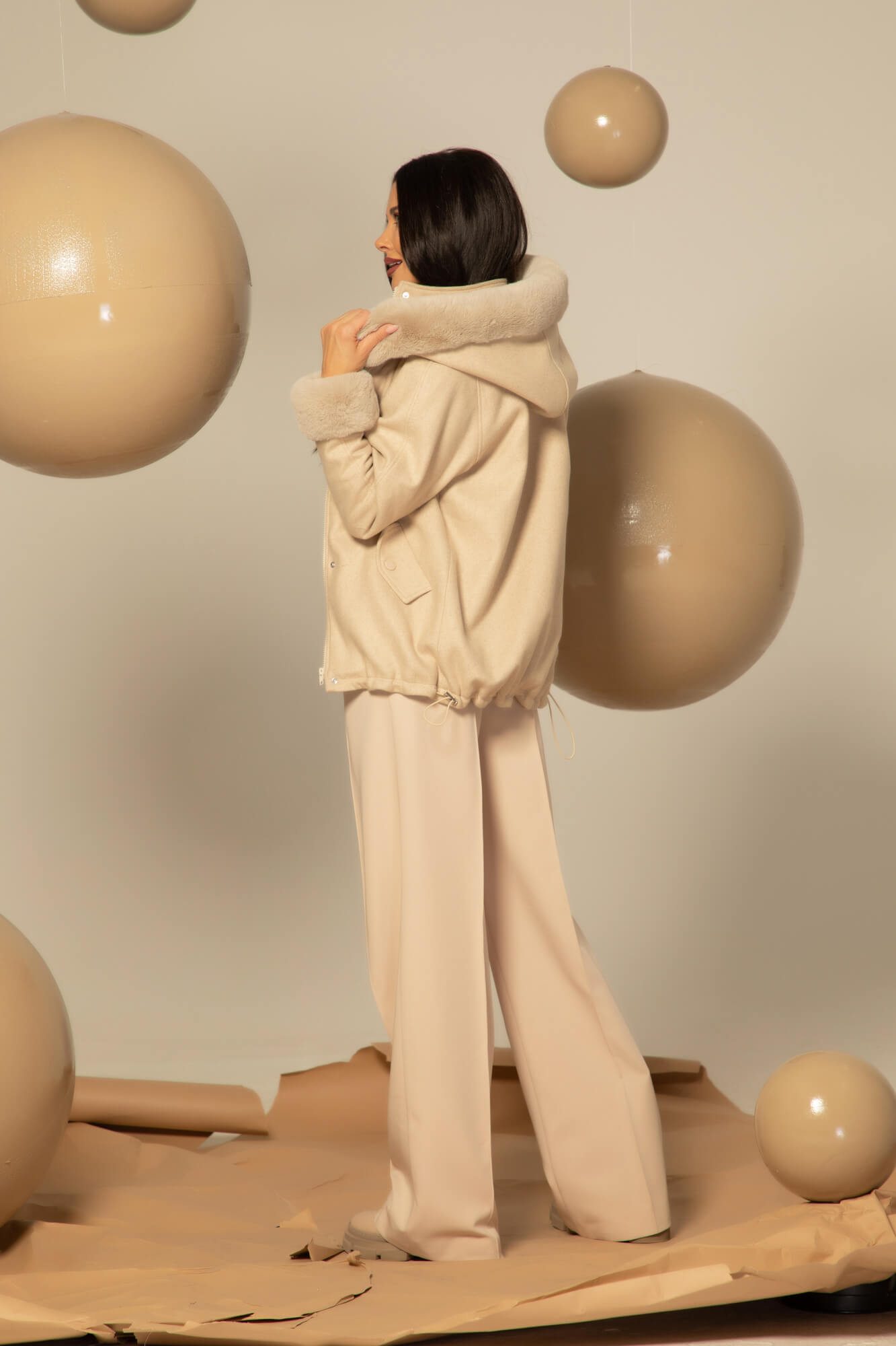 Winter Pulse Palton de Iarnă - Bomber din Cașmir - Soft Beige - Imagine 52
