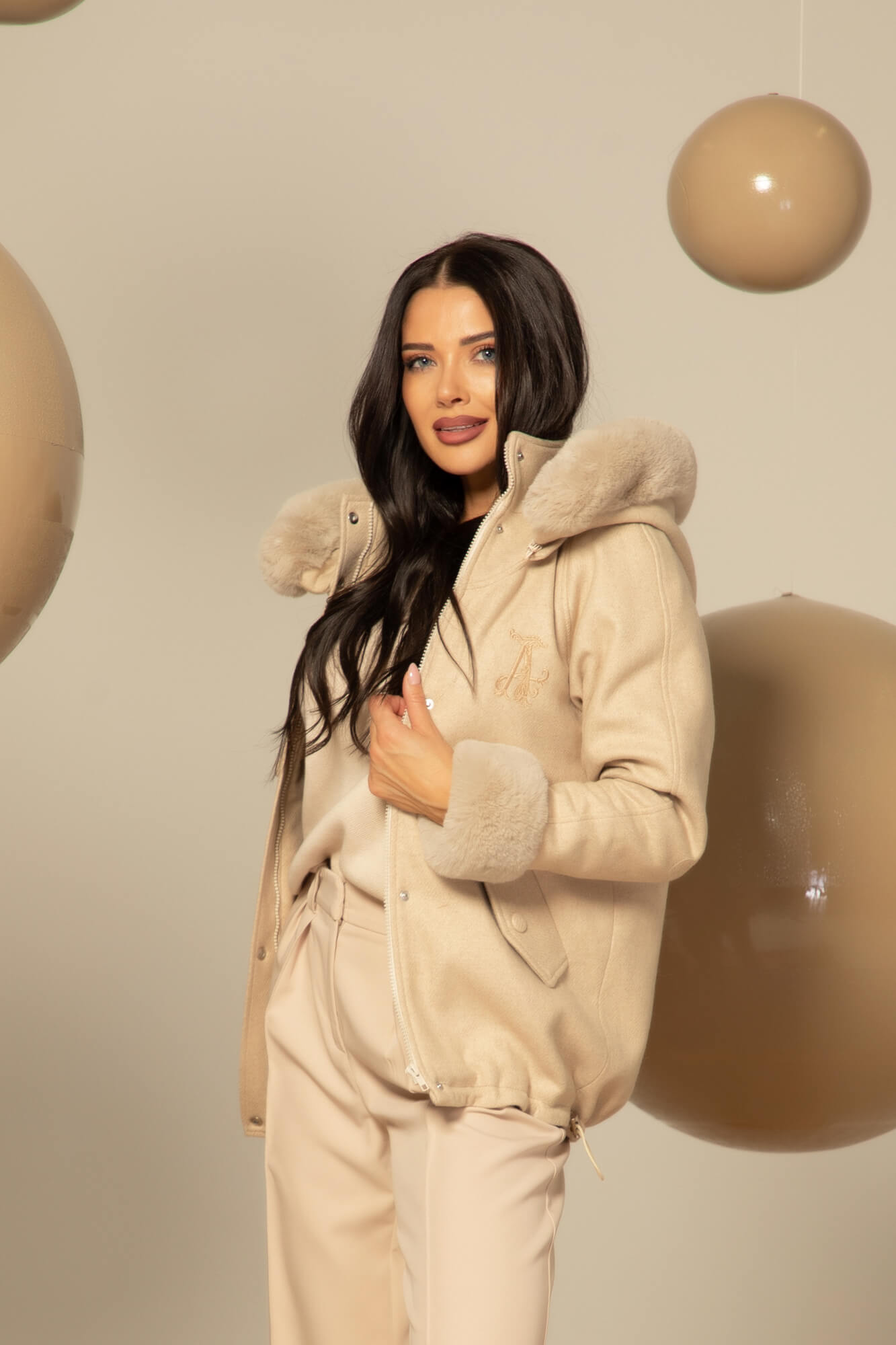 Winter Pulse Palton de Iarnă - Bomber din Cașmir - Soft Beige - Imagine 57