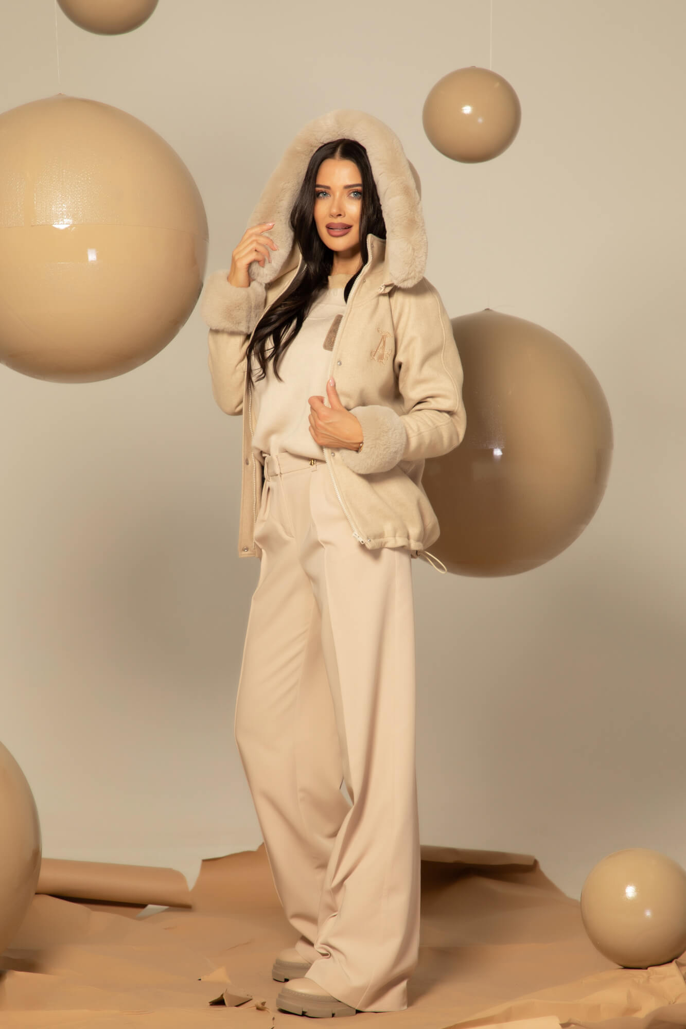 Winter Pulse Palton de Iarnă - Bomber din Cașmir - Soft Beige - Imagine 54