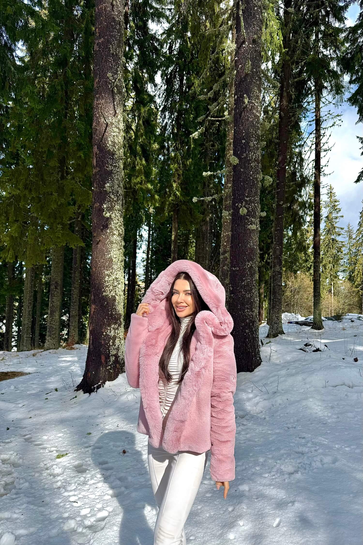 Winter Bunny Palton Eco Blană - Pink - Imagine 10