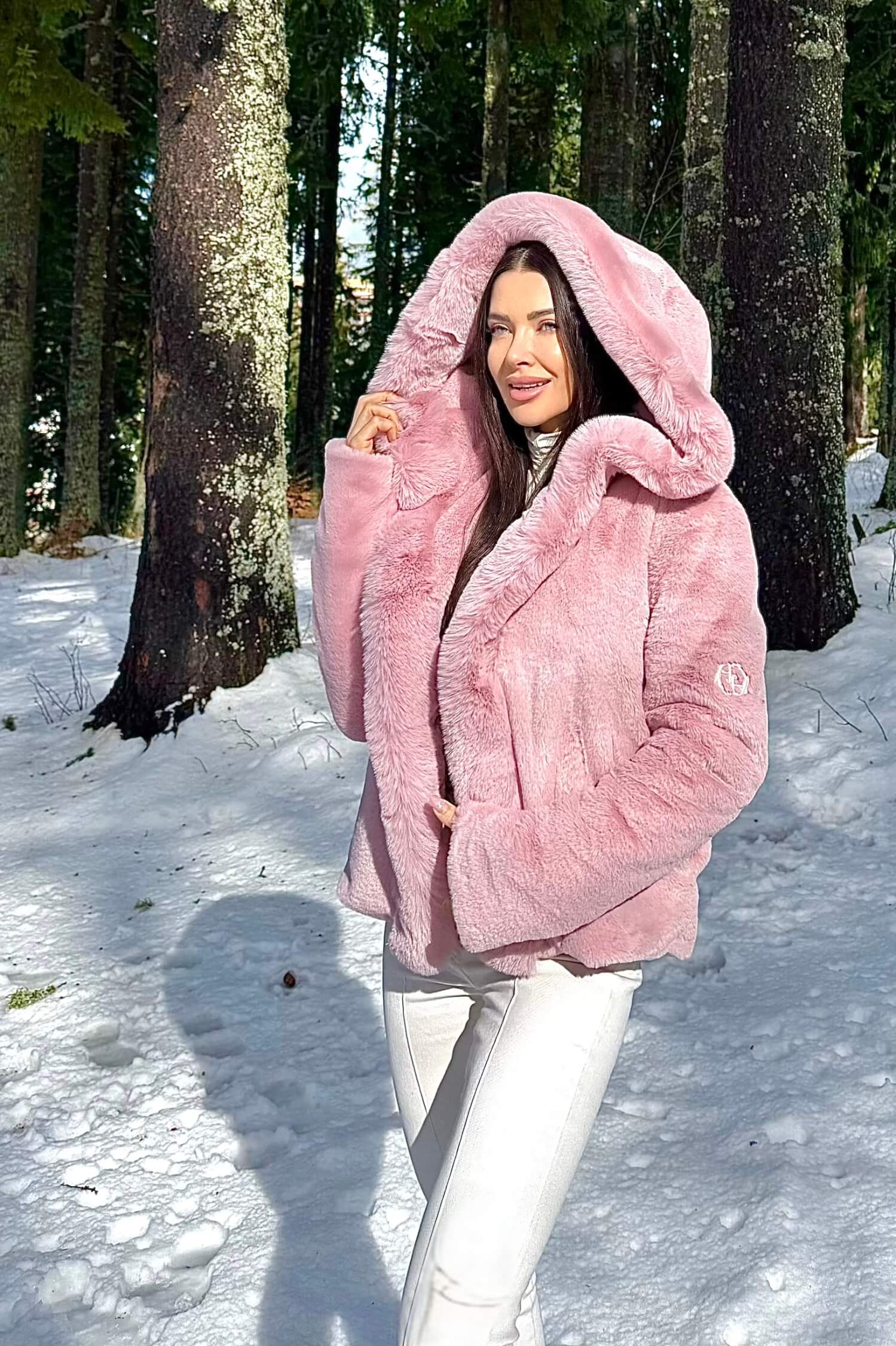 Winter Bunny Palton Eco Blană - Pink - Imagine 8