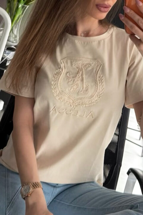Tricou Inspire Insignia cu broderie - Soft Beige - Imagine 10