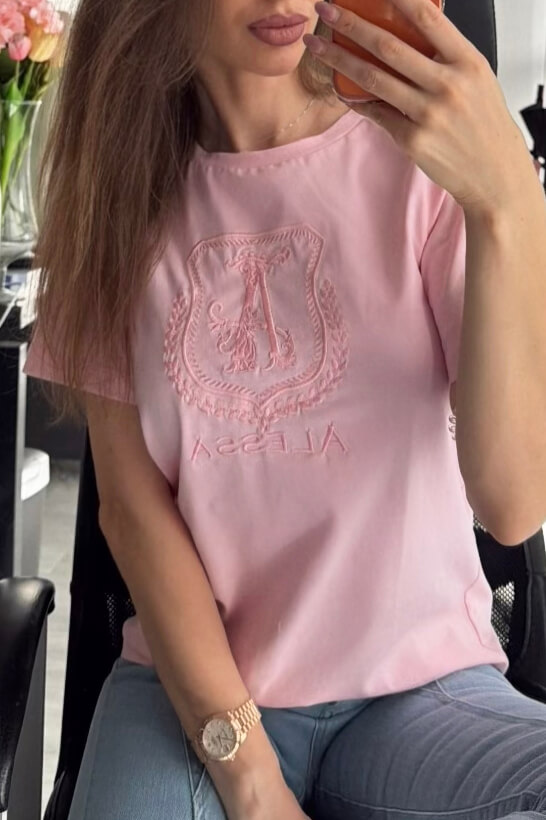 Tricou Inspire Insignia cu broderie - Light Pink - Imagine 5