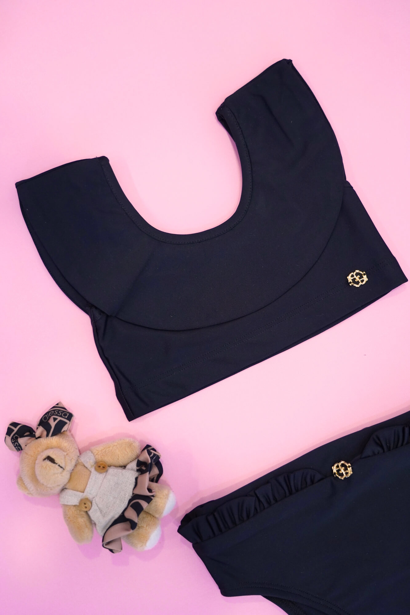 Eternal Sunshine mini Costum de baie Crop-Top Ruffles - Black - Imagine 6