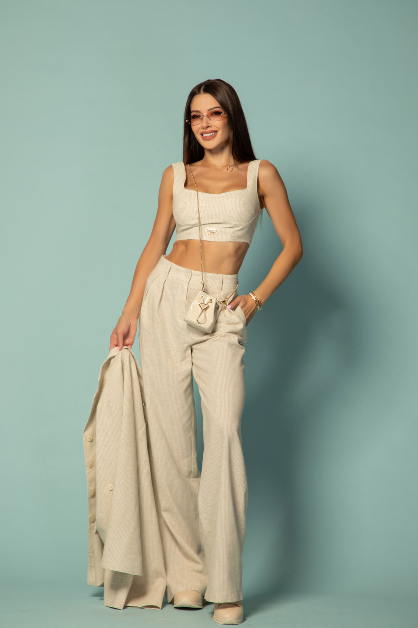 Linen Muse Cropped Top Din In - Bej - Imagine 18