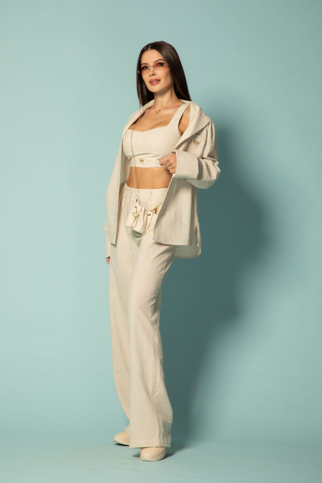Linen Muse Cropped Top Din In - Bej - Imagine 22