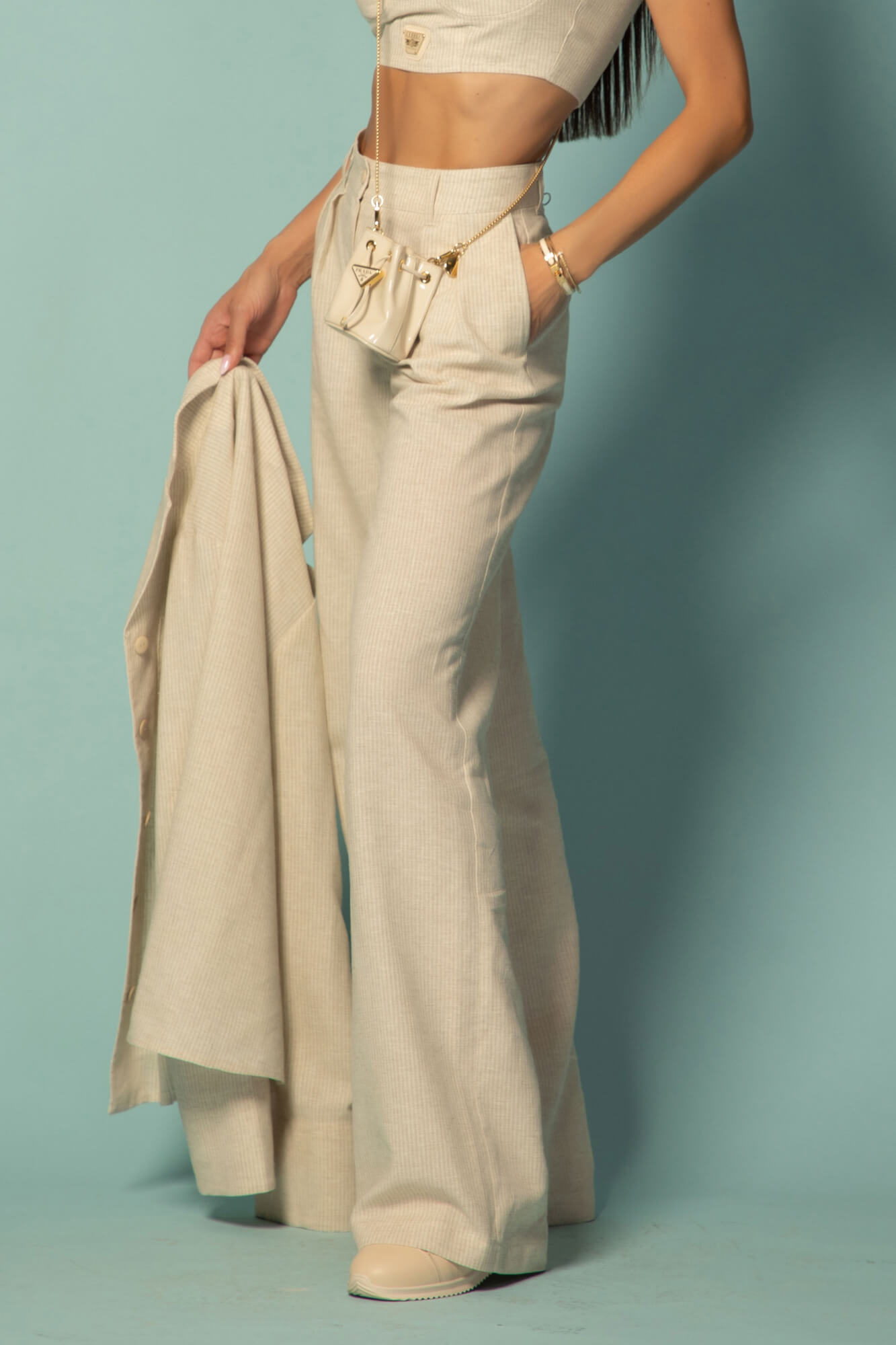 Linen Muse Pantaloni Lung de In - Beige - Imagine 34