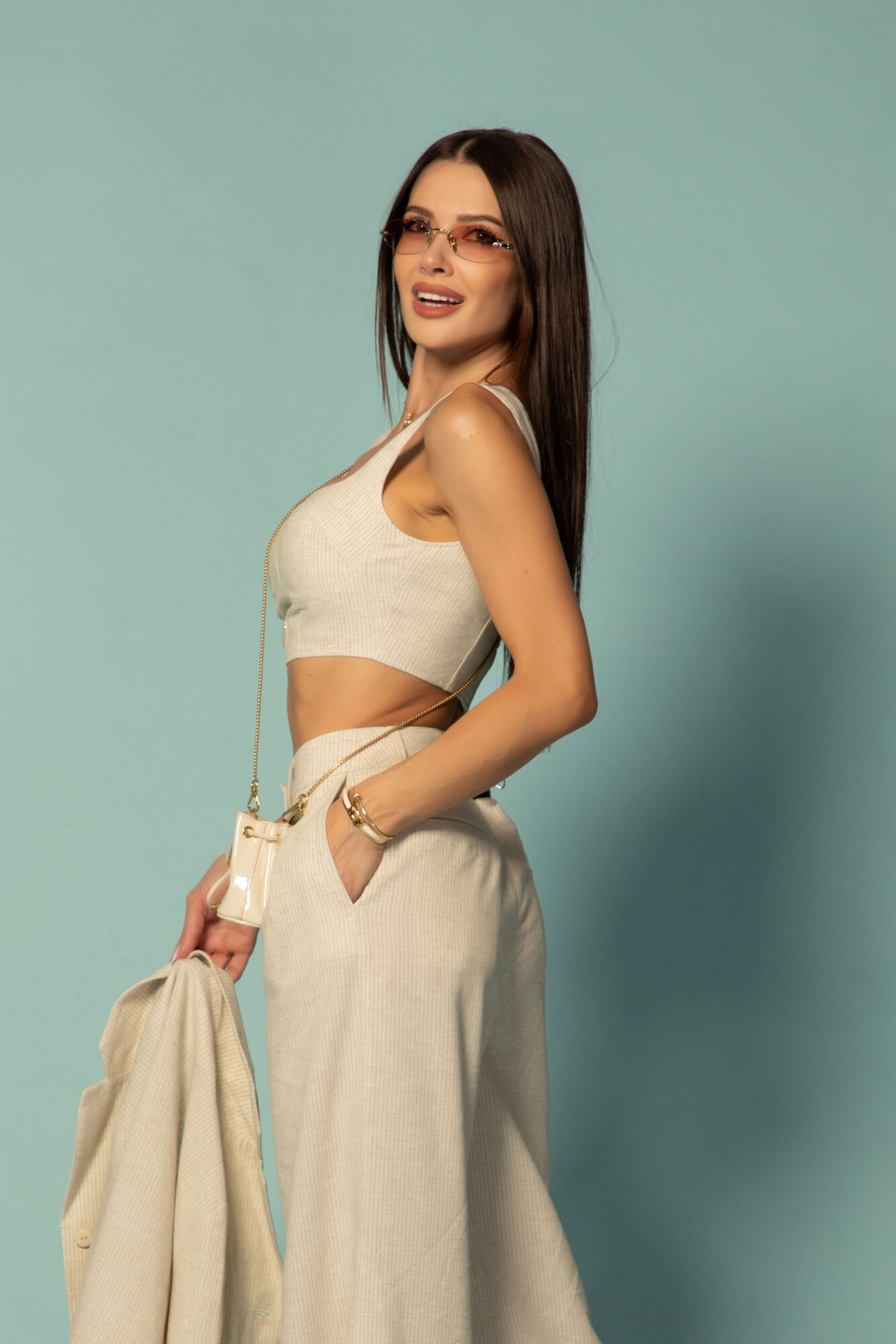 Linen Muse Pantaloni Lung de In - Beige - Imagine 27
