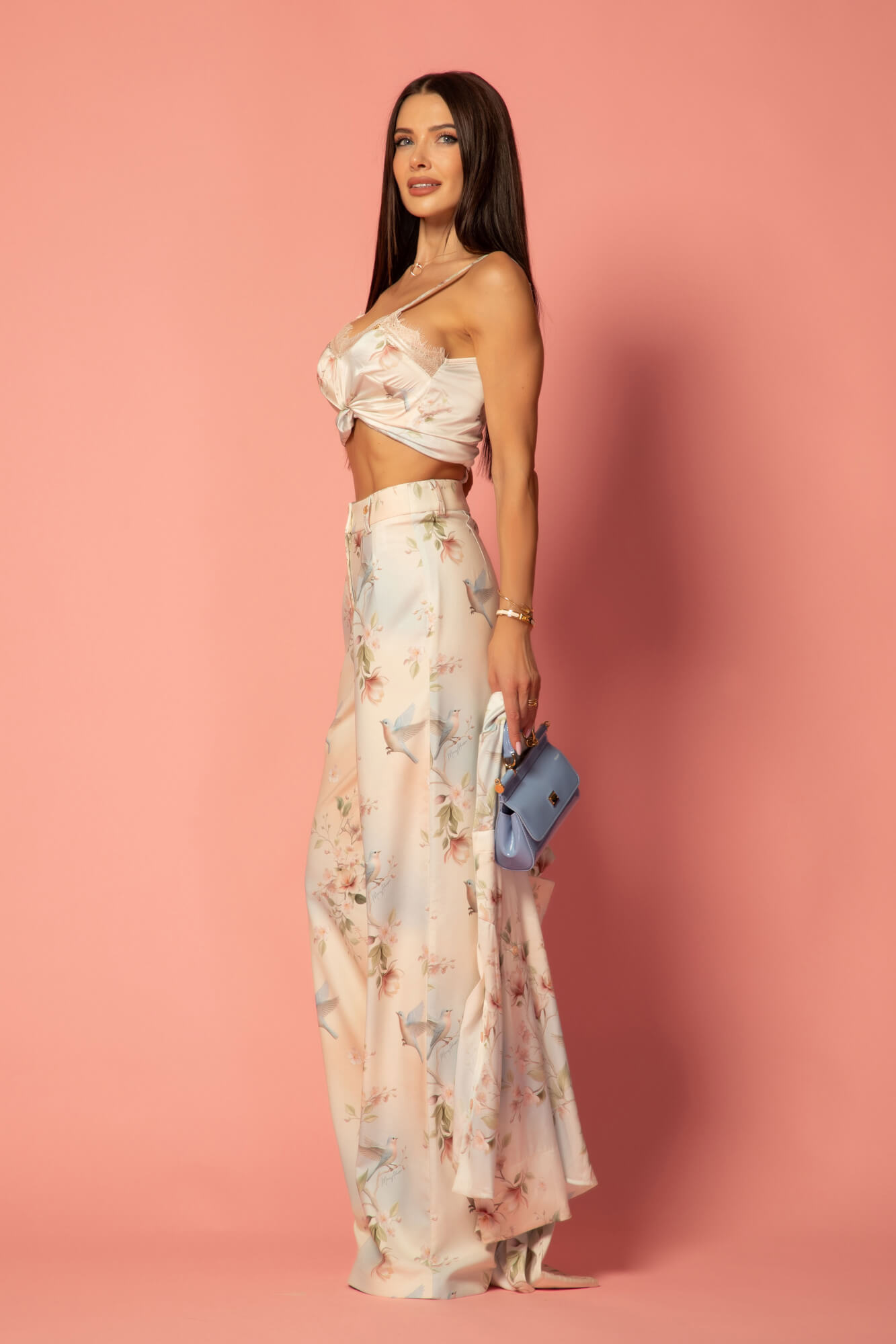 Silk Blossom Top Lung Cu Dantelă - Imagine 34