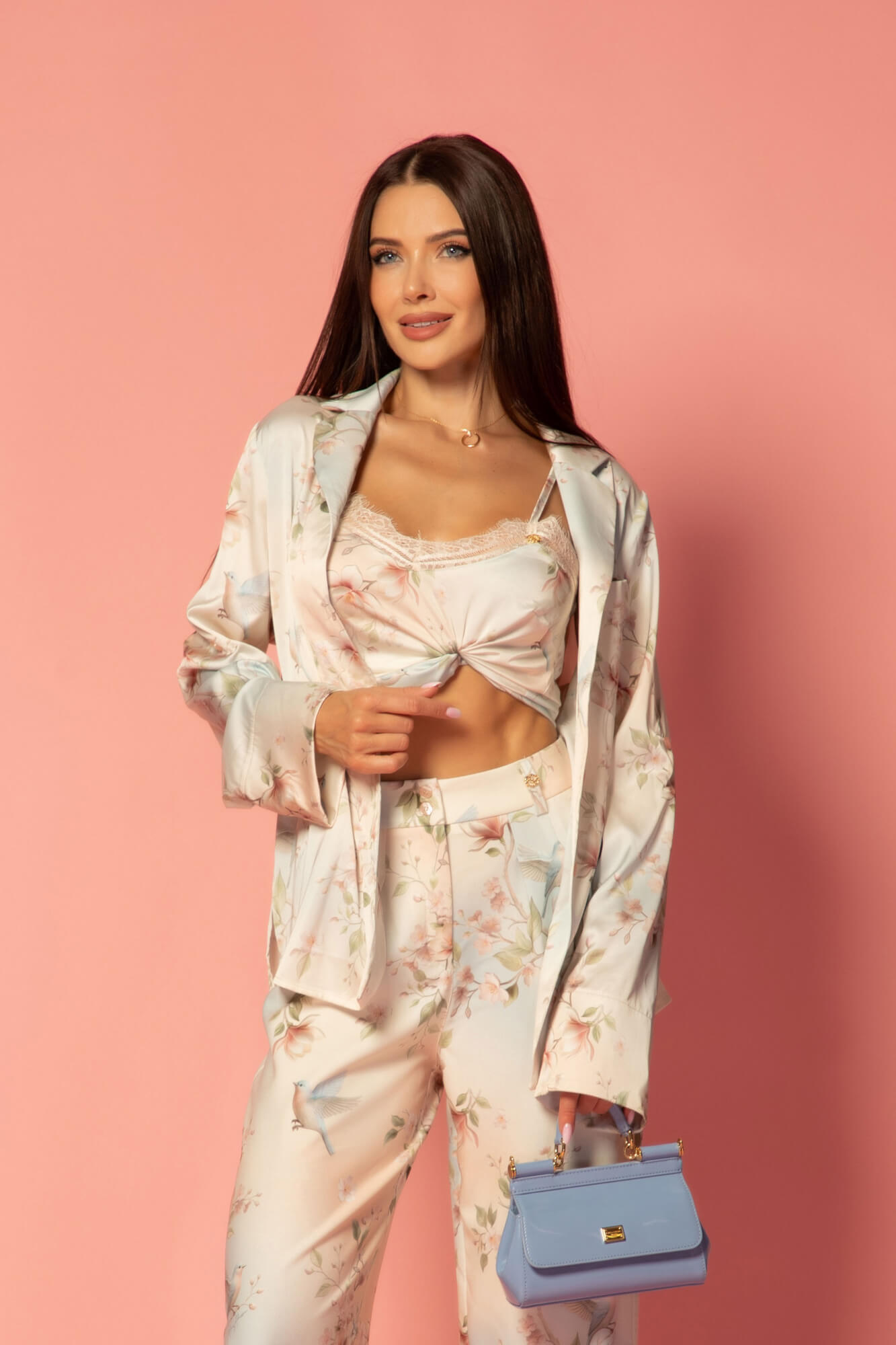 Silk Blossom Top Lung Cu Dantelă - Imagine 39