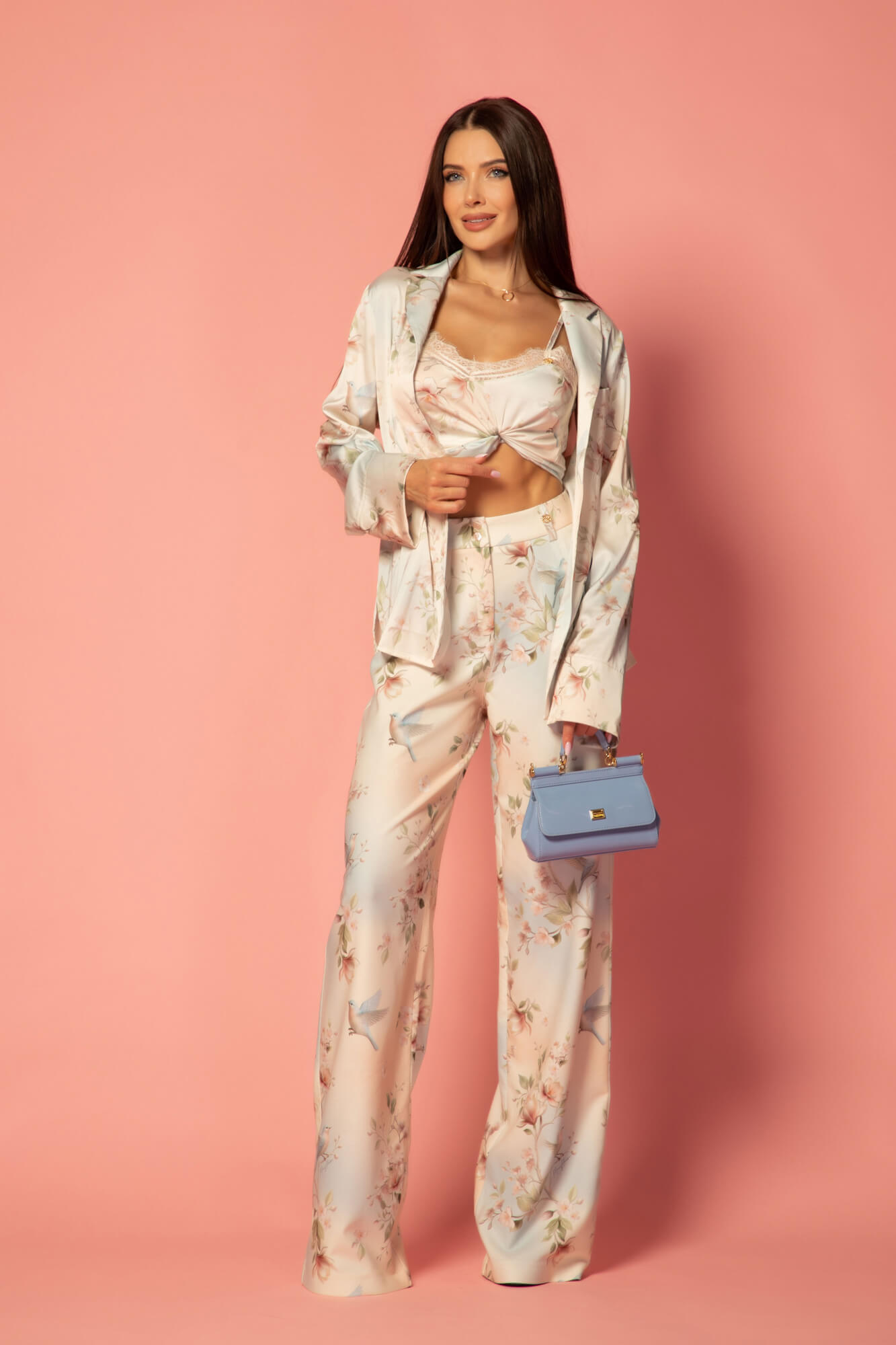 Silk Blossom Top Lung Cu Dantelă - Imagine 40
