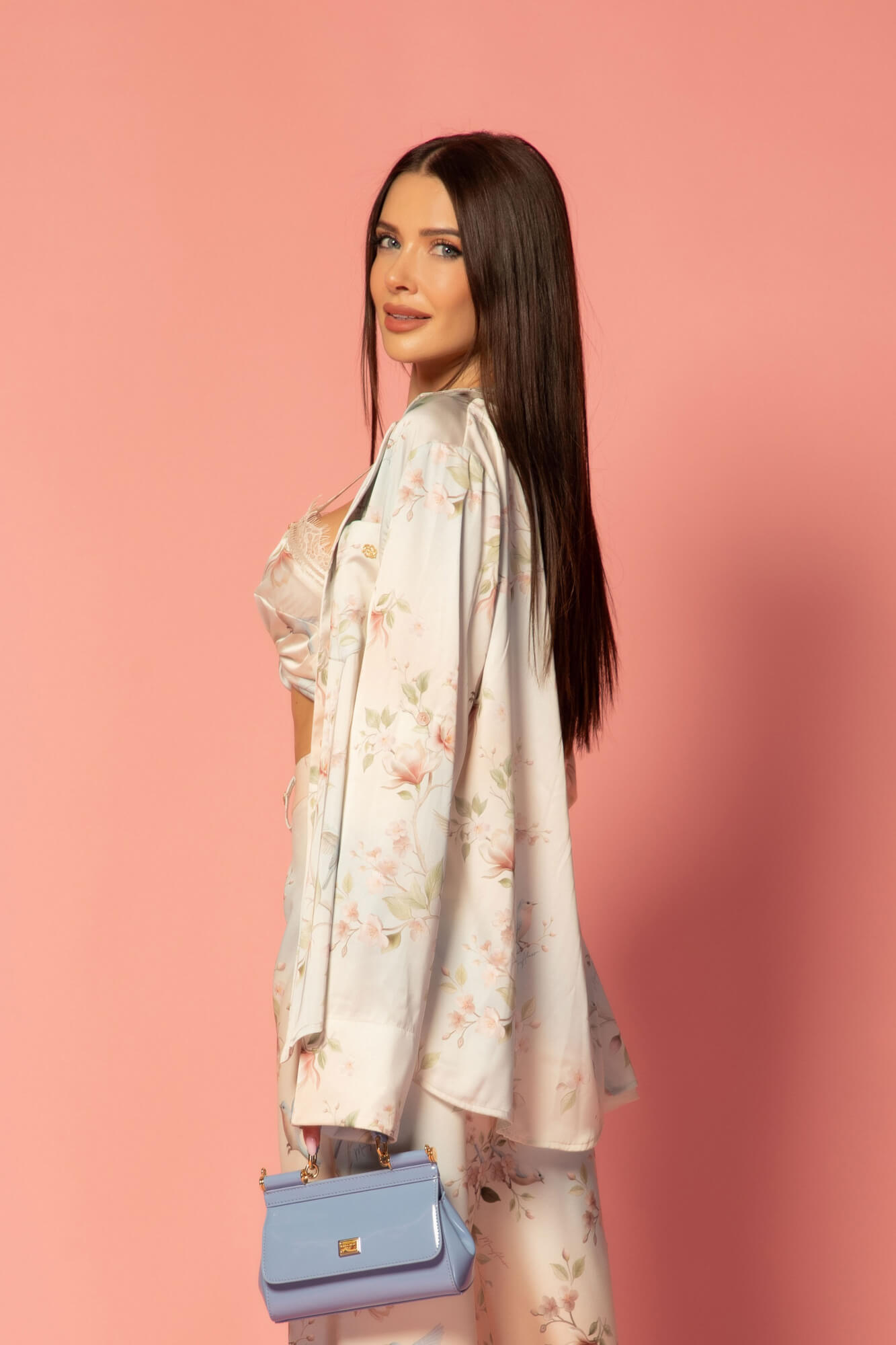 Silk Blossom Top Lung Cu Dantelă - Imagine 44