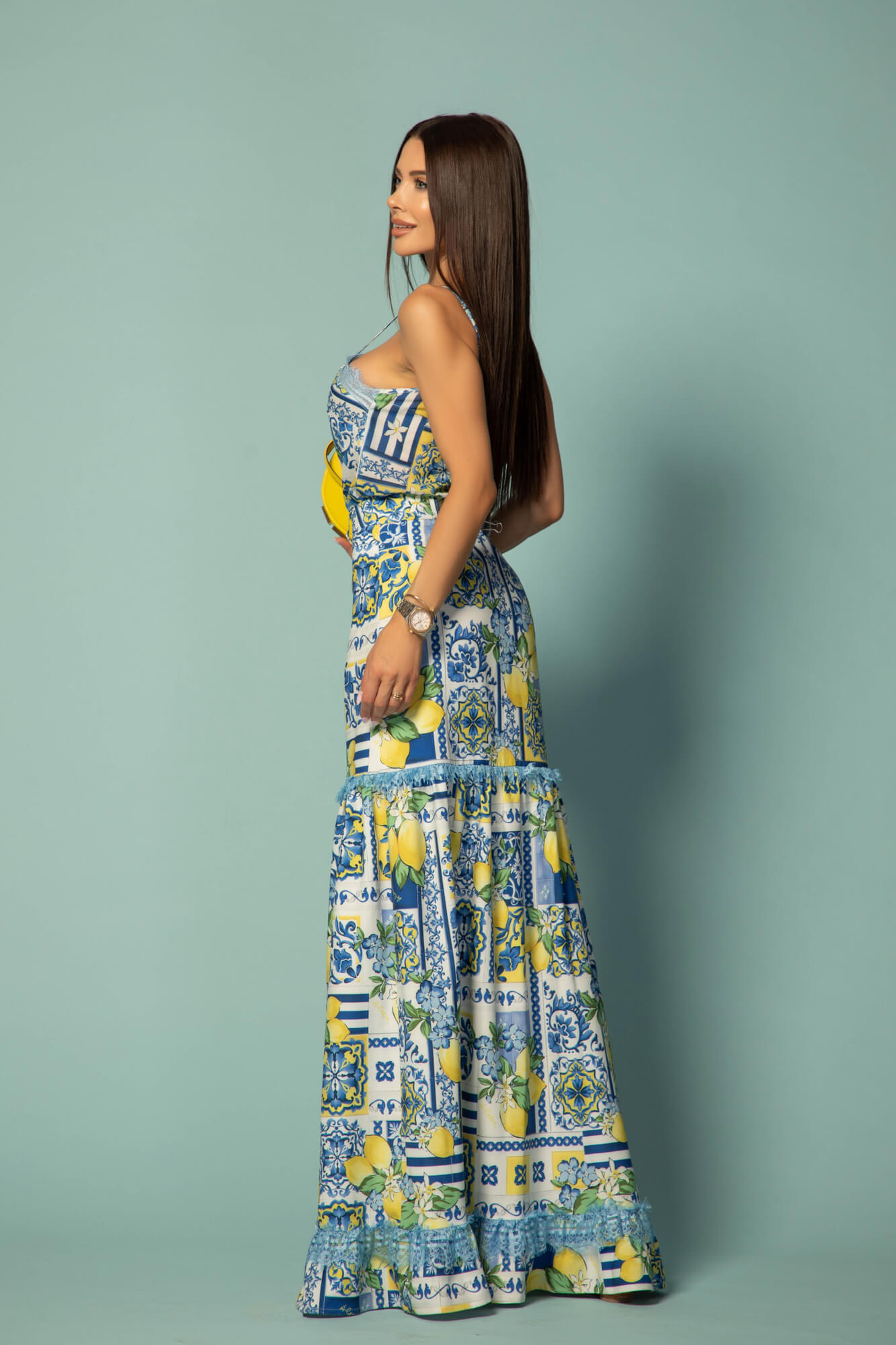 Azure Allure Top Lung Din Bumbac Cu Dantelă - Imagine 22