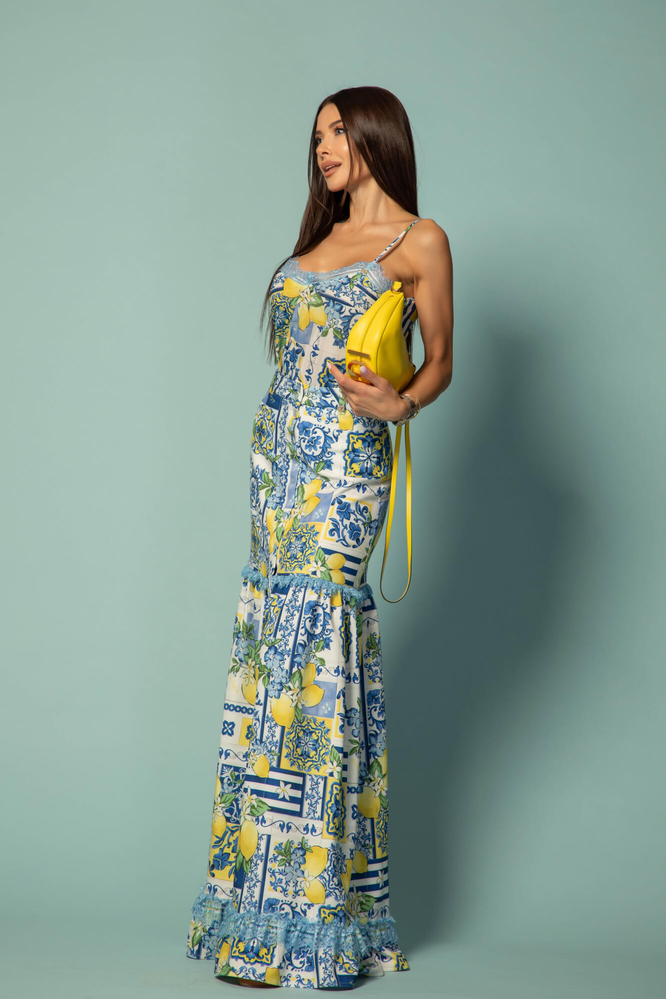 Azure Allure Top Lung Din Bumbac Cu Dantelă - Imagine 21