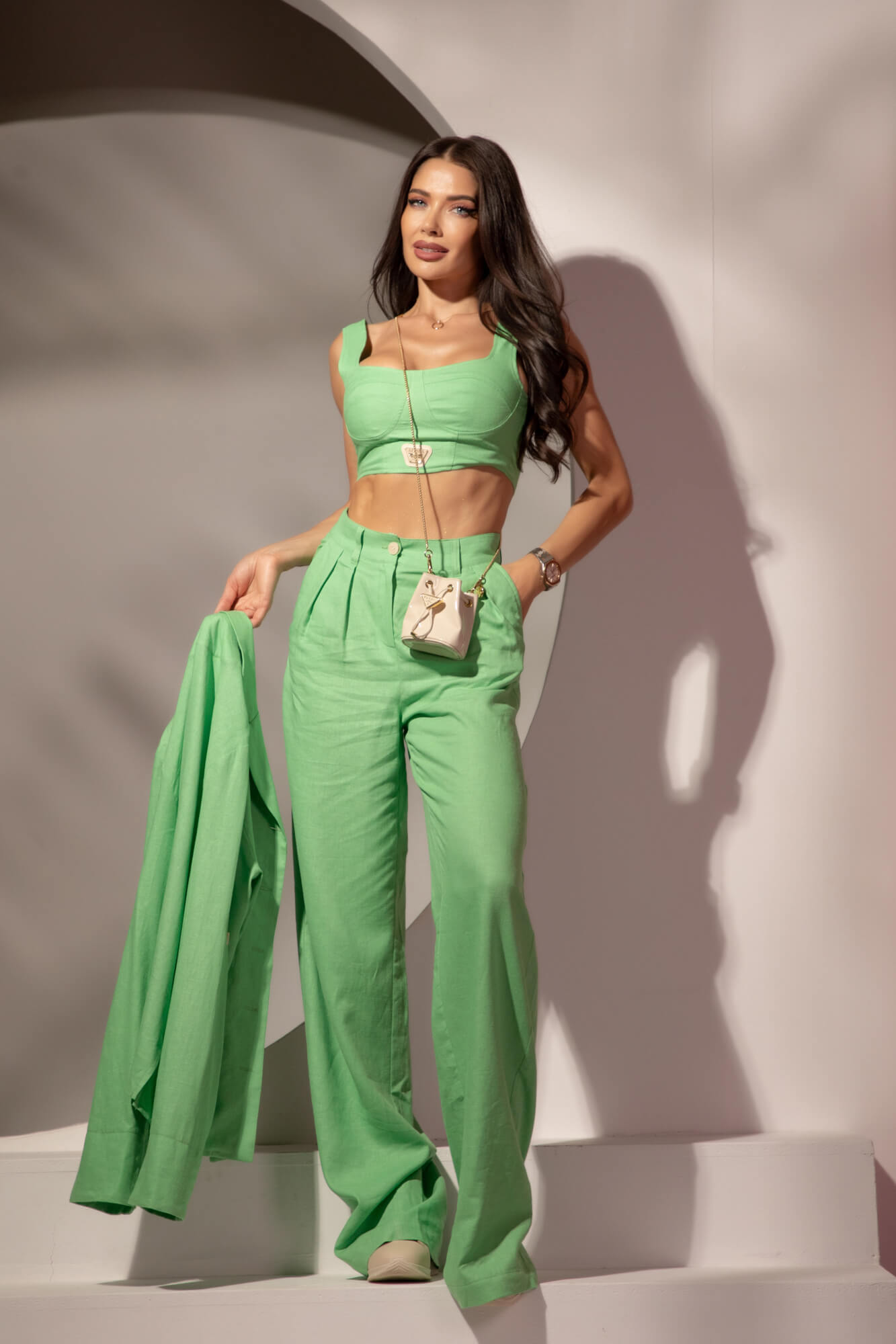 Linen Muse Pantaloni Lungi Din In - Green - Imagine 19
