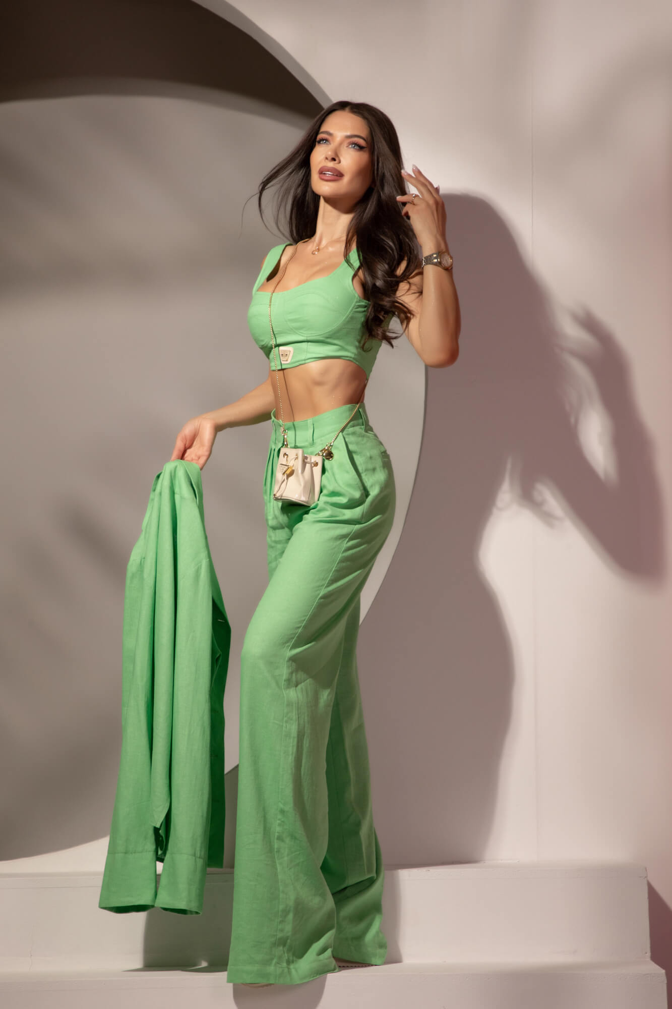 Linen Muse Pantaloni Lungi Din In - Green - Imagine 22
