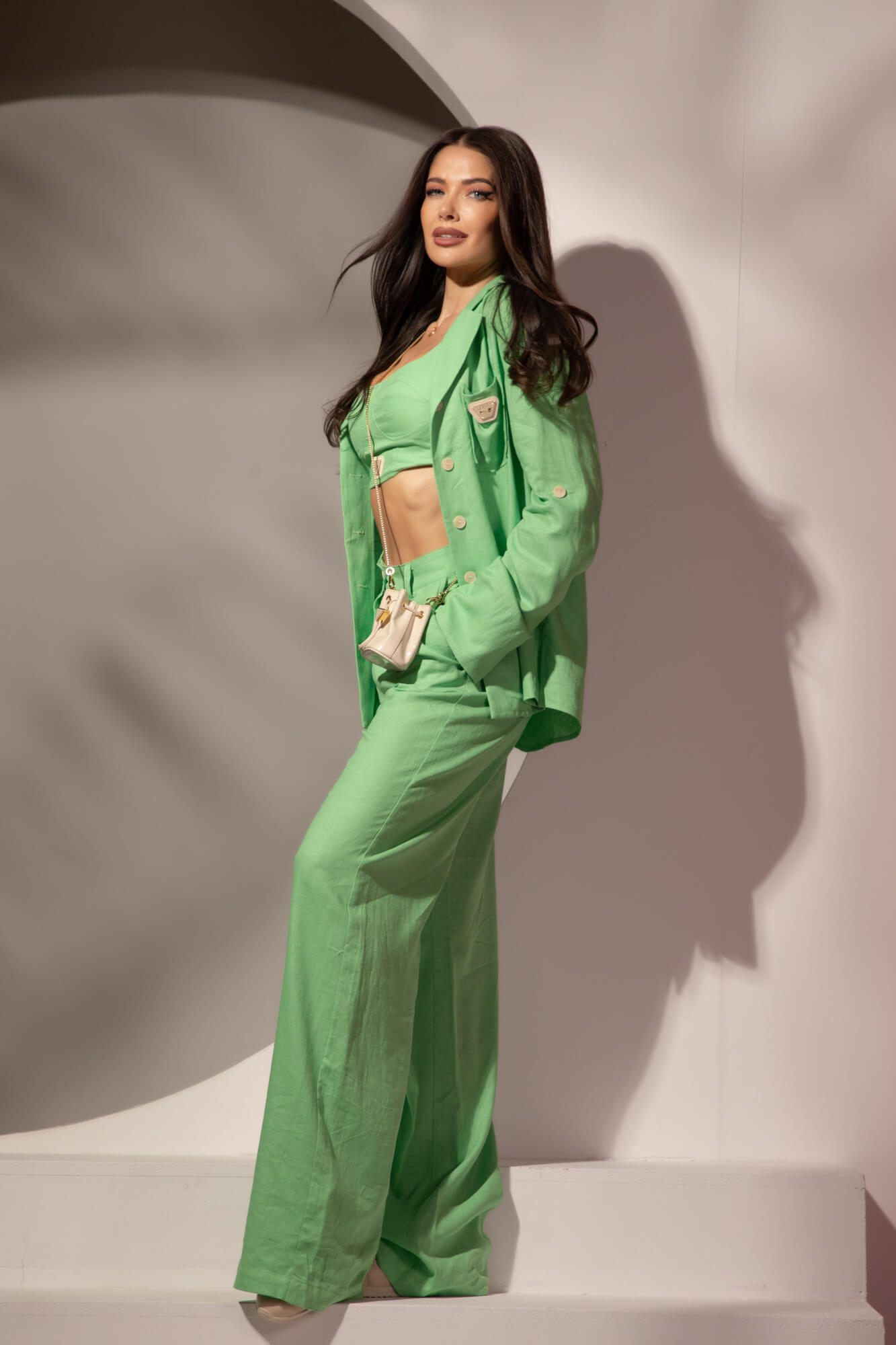 Linen Muse Pantaloni Lungi Din In - Green - Imagine 26
