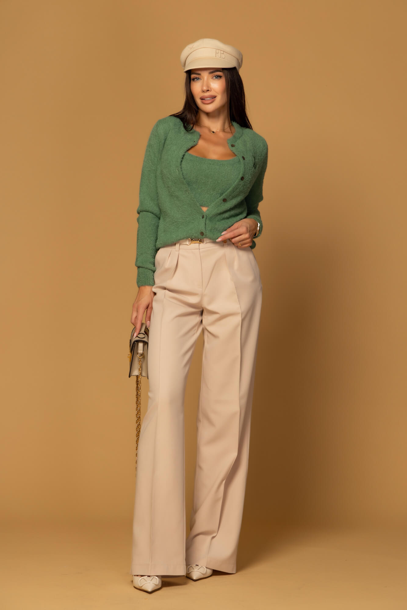 Emblem Knit Cardigan din tricot moale și pufos - Green - Imagine 16