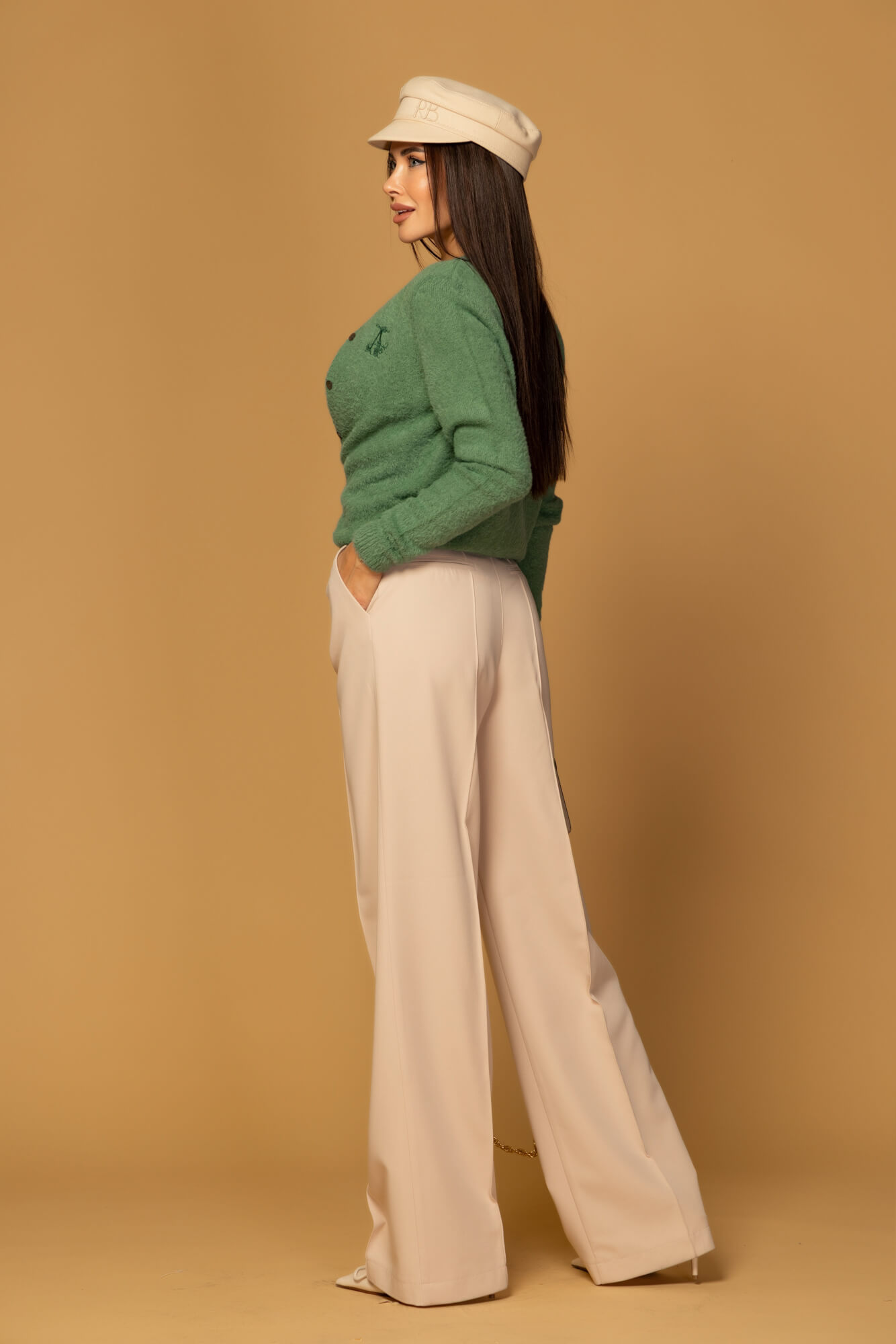 Emblem Knit Cardigan din tricot moale și pufos - Green - Imagine 19