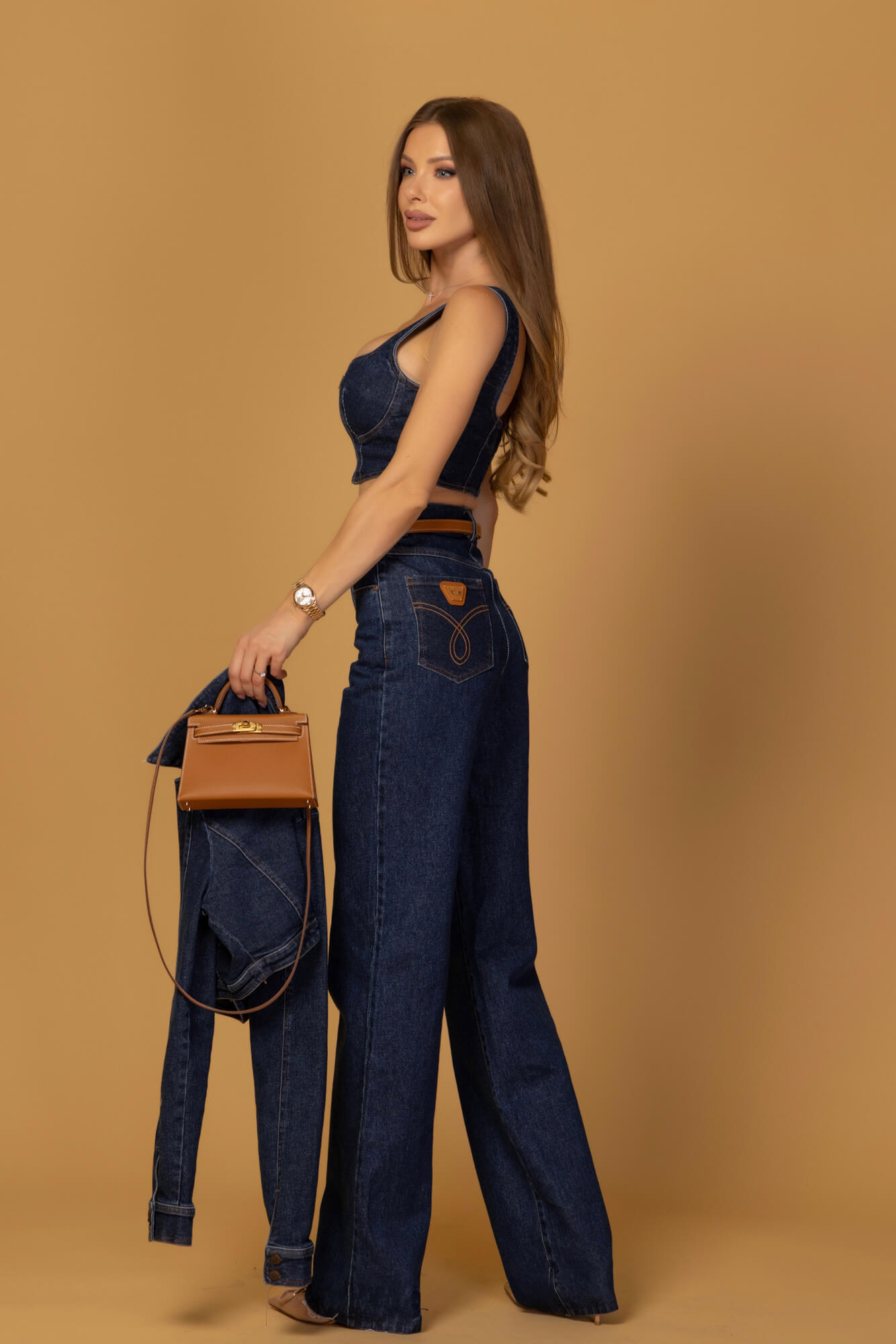 Denim Society Top Scurt Din Denim - Dark Blue - Imagine 19
