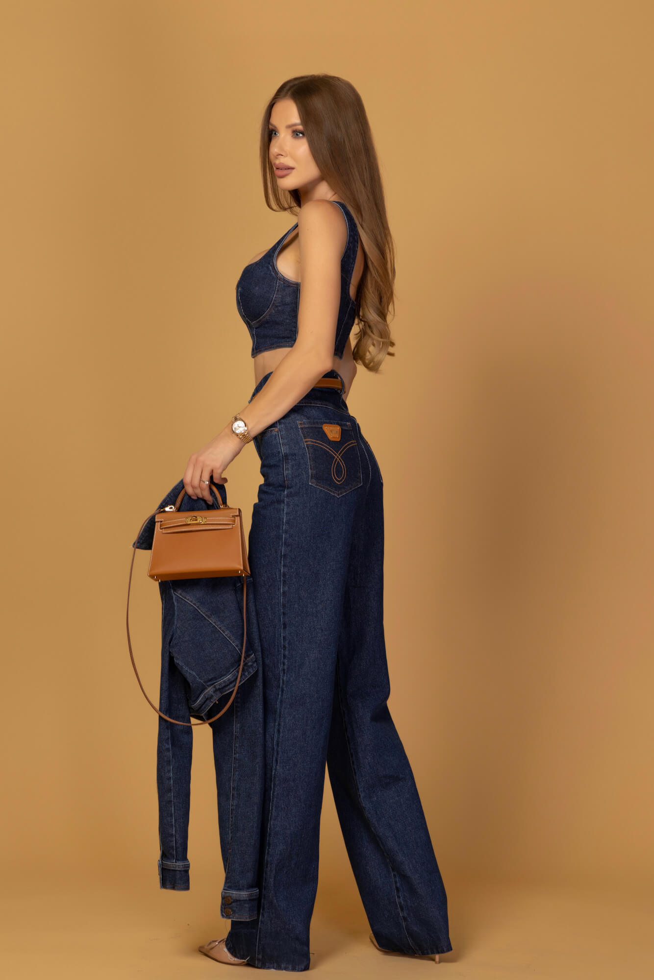 Denim Society Top Scurt Din Denim - Dark Blue - Imagine 21