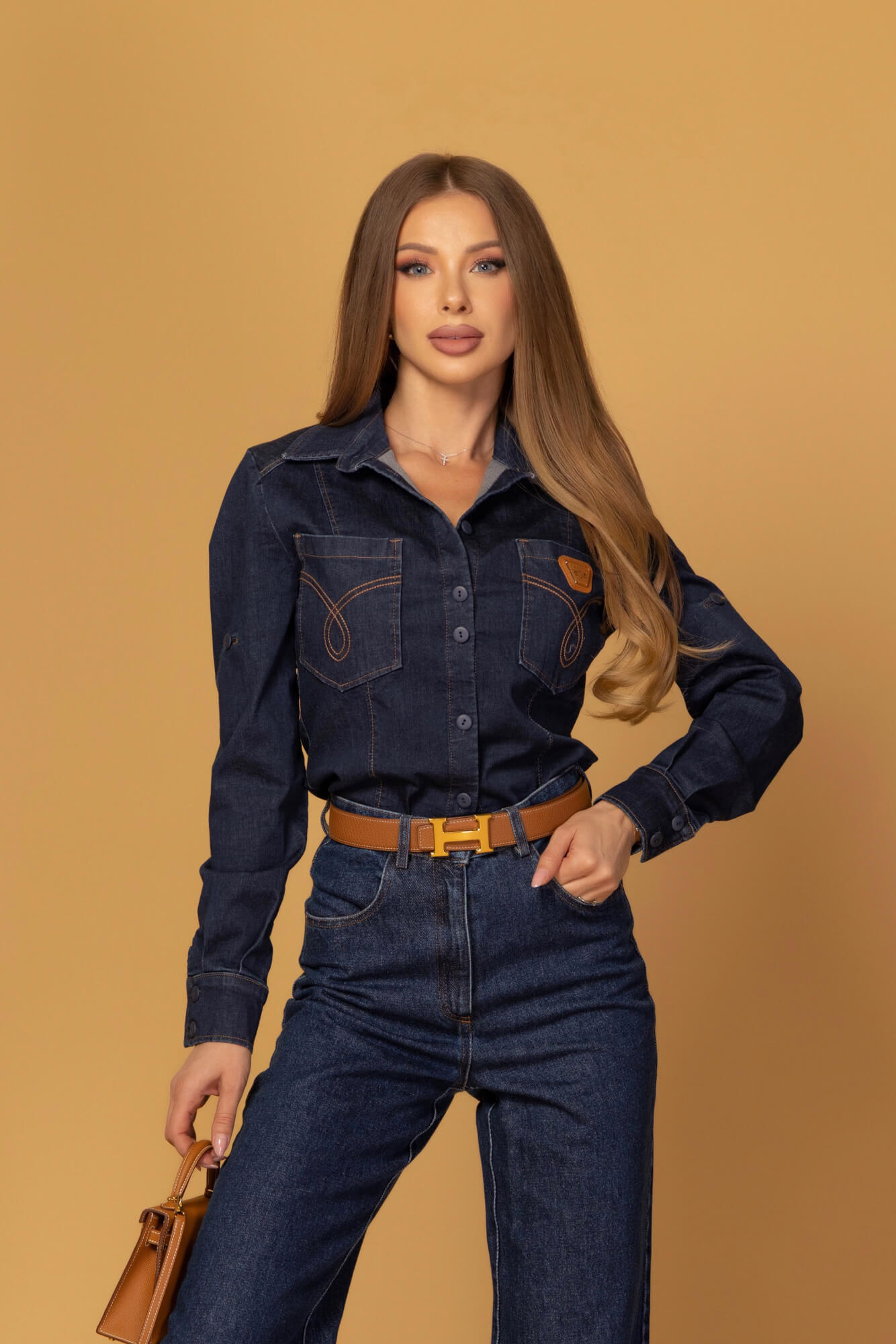 Denim Society Cămașă Din Denim - Dark Blue - Imagine 18