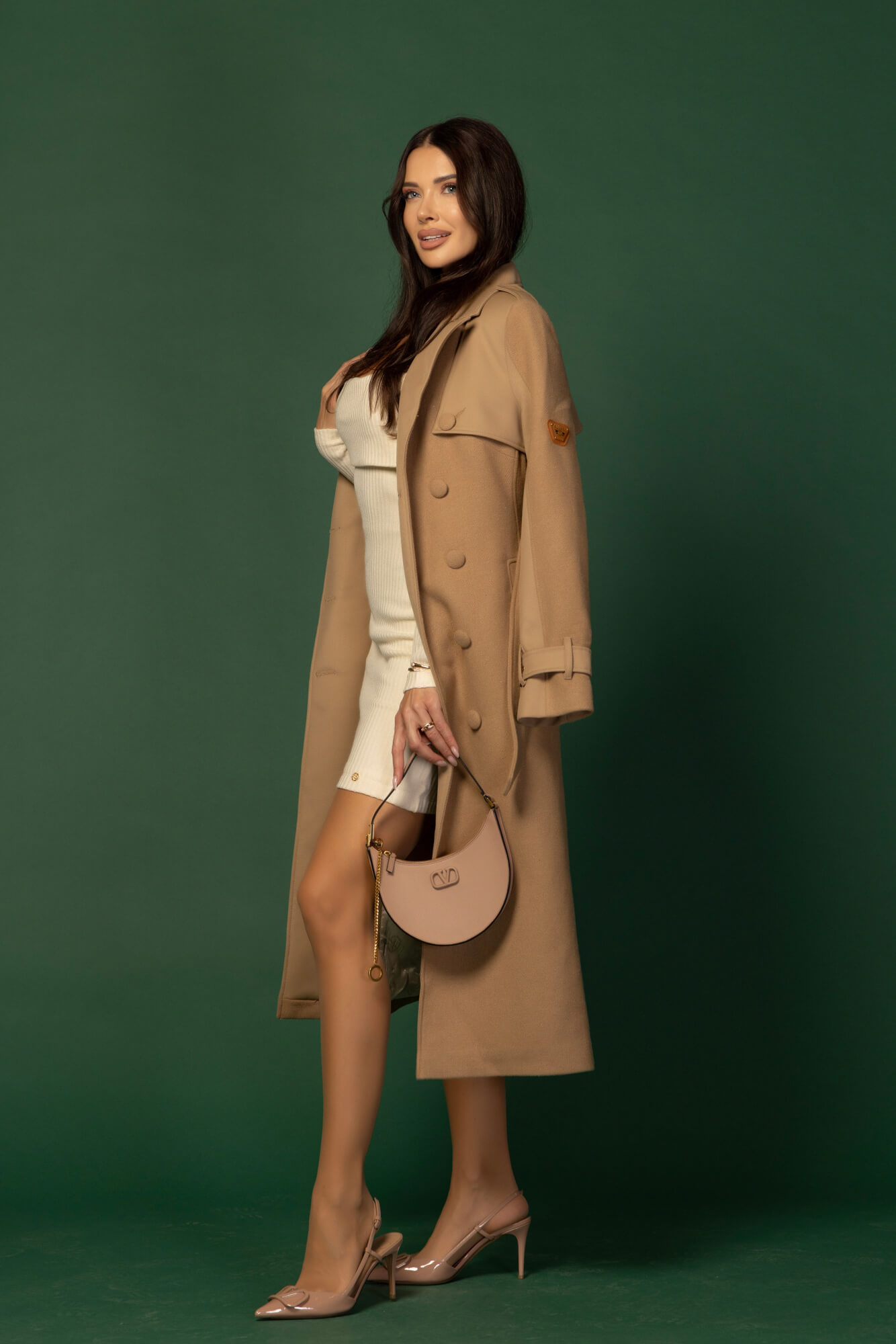 Sleek knit Rochie cu decolteu bărcuță - Soft Beige - Imagine 29
