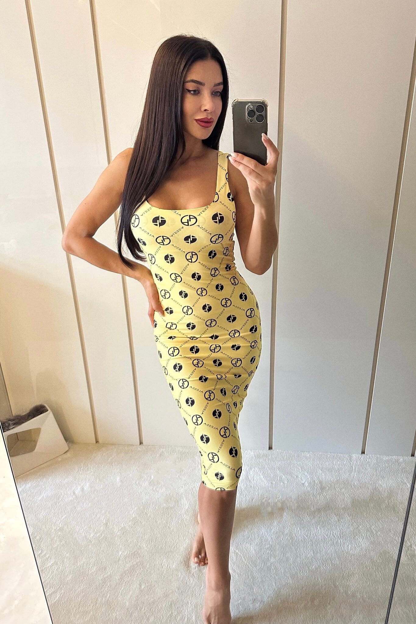 Alessa Religion Rochie cu Decolteu Pătrat - Yellow - Imagine 8
