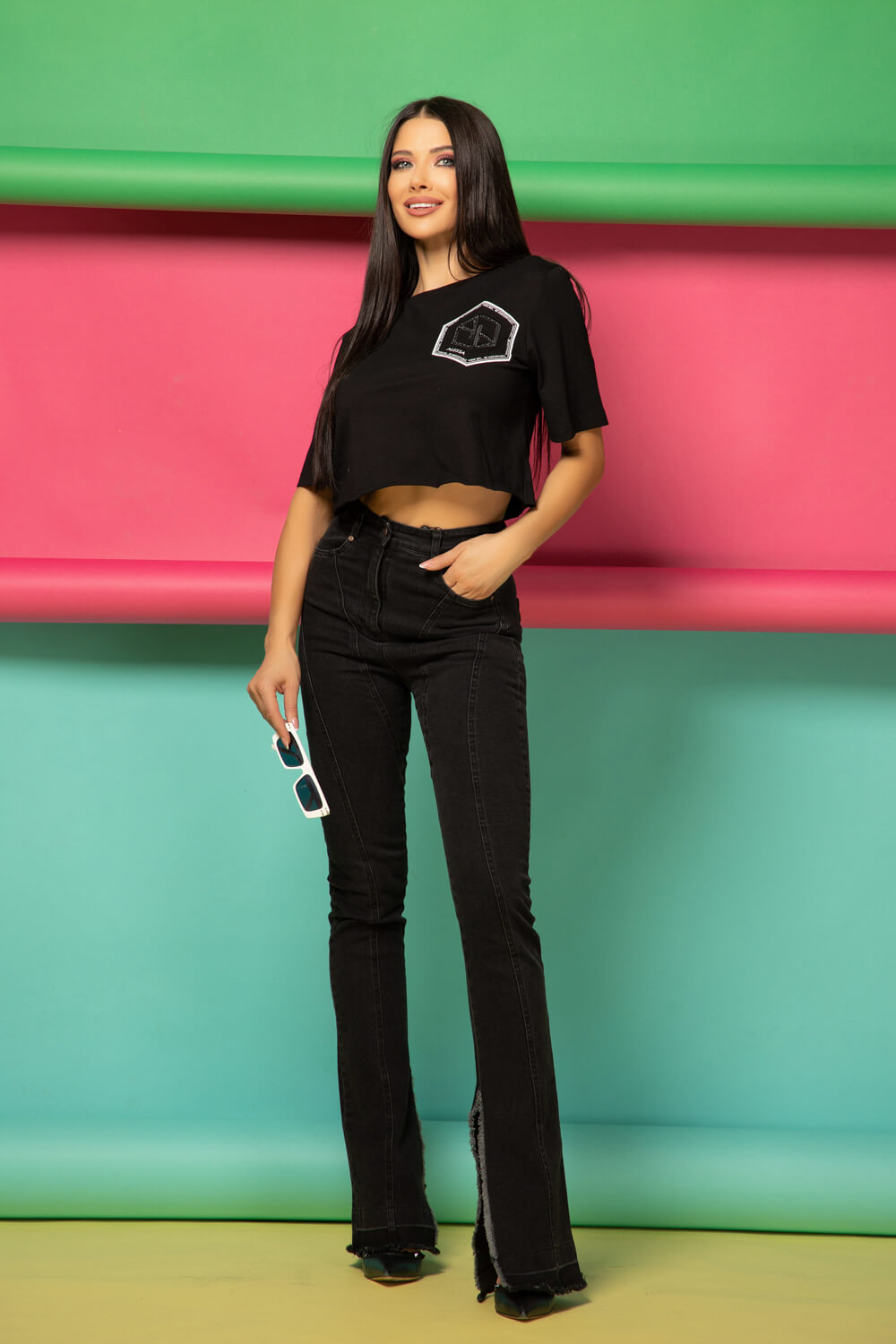 For Your Eyes Only Crop T-Shirt din bumbac - Negru - Imagine 11